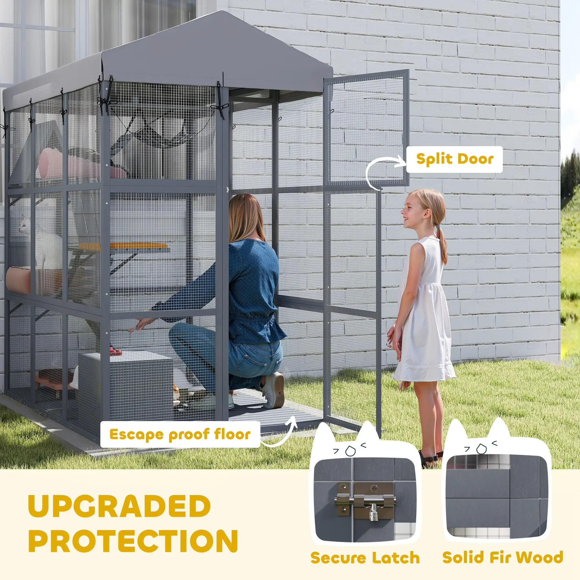 81"H Catio Outdoor Enclosure, Floor Included, Fits 2-4 Cats, Grey - Image 5