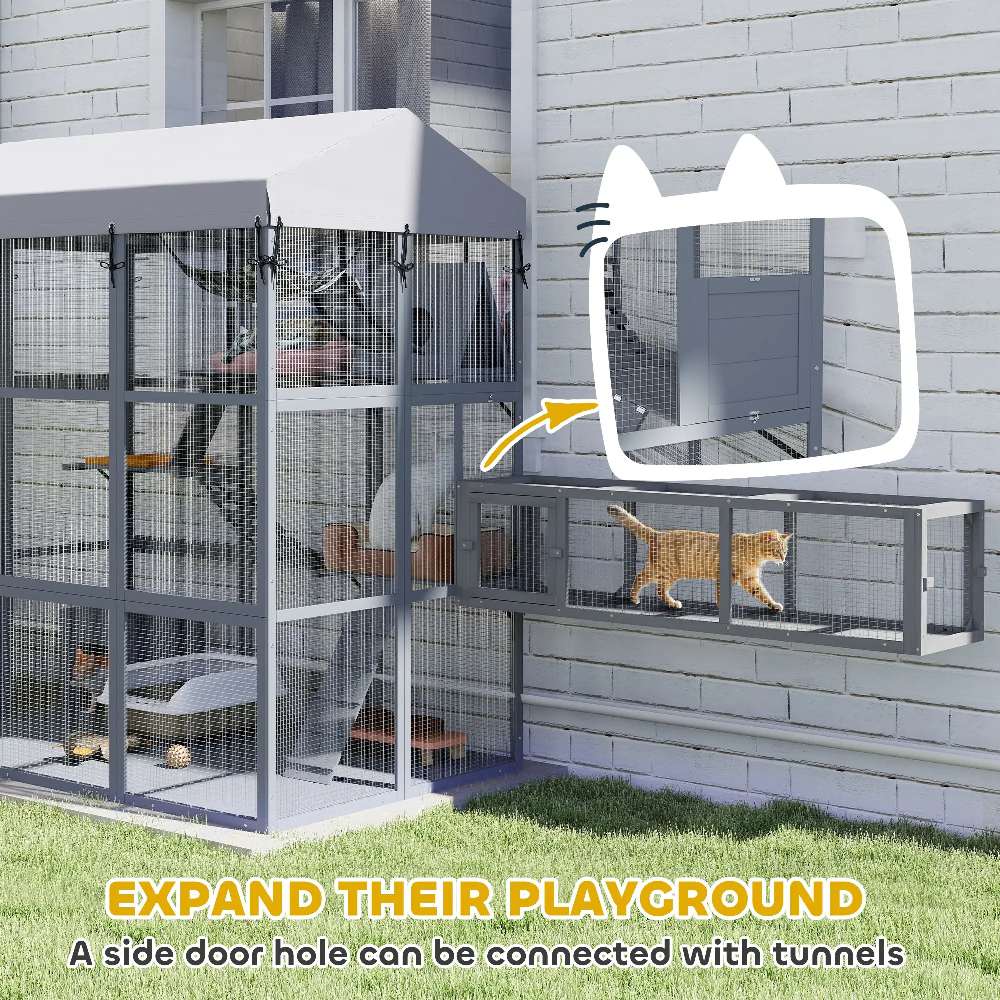 81"H Catio Outdoor Enclosure, Floor Included, Fits 2-4 Cats, Grey - Image 7