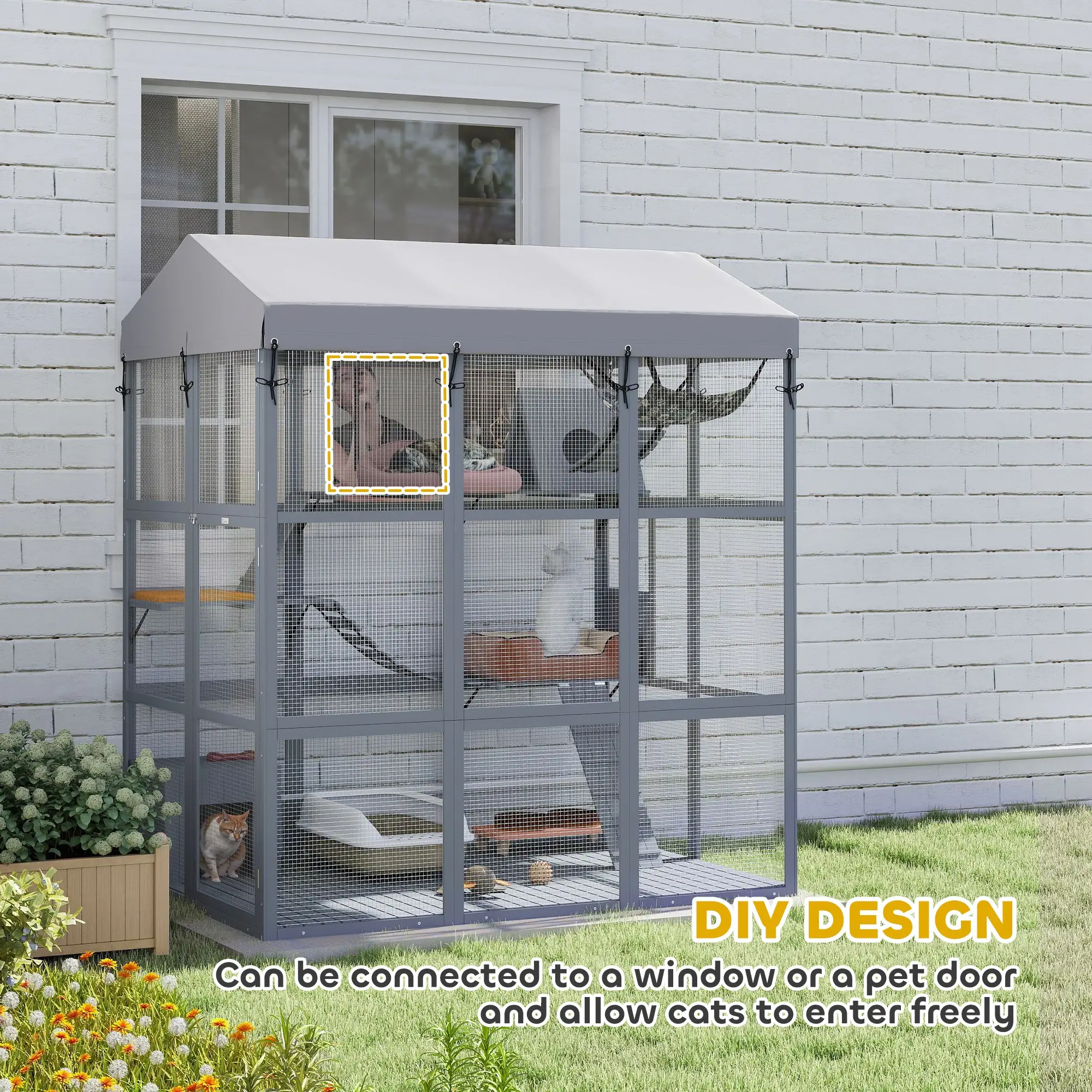 81"H Catio Outdoor Enclosure, Floor Included, Fits 2-4 Cats, Grey - Image 9