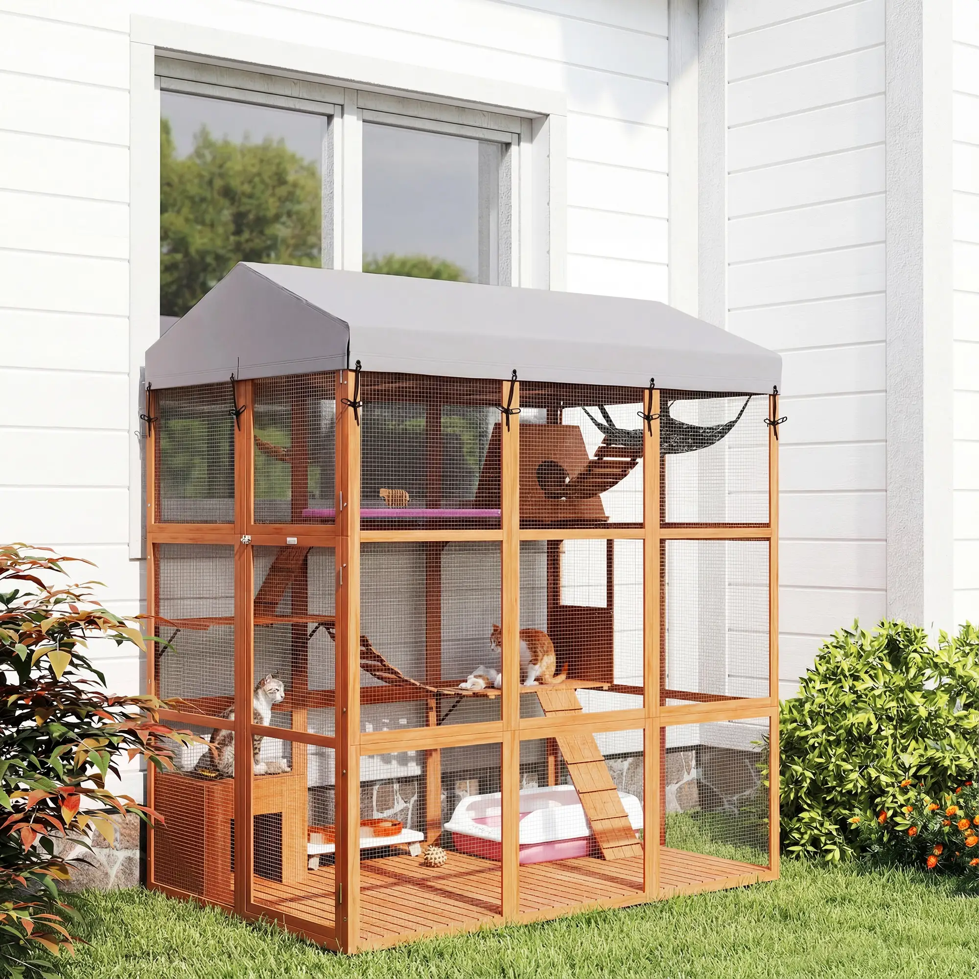81"H Catio Outdoor Enclosure, Prevents Escaping, Easy Cleaning, Orange - Image 10
