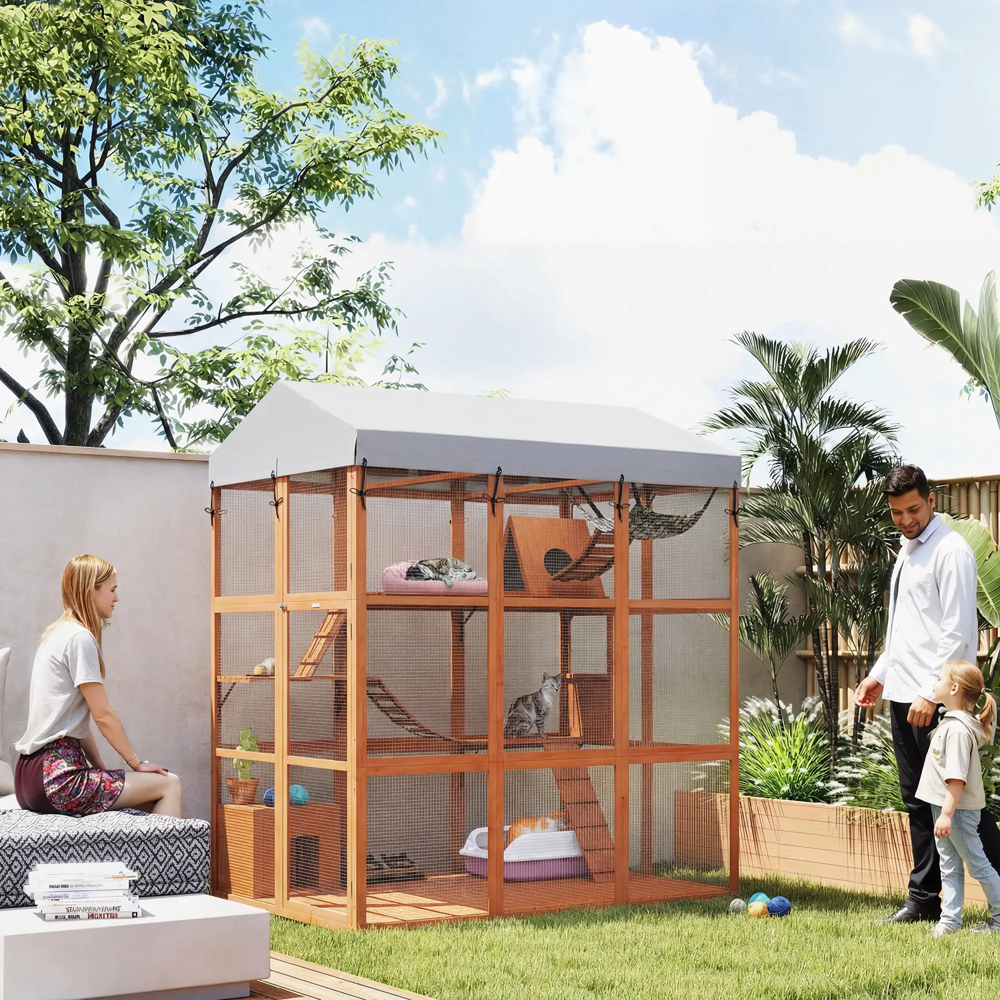 81"H Catio Outdoor Enclosure, Prevents Escaping, Easy Cleaning, Orange - Image 2