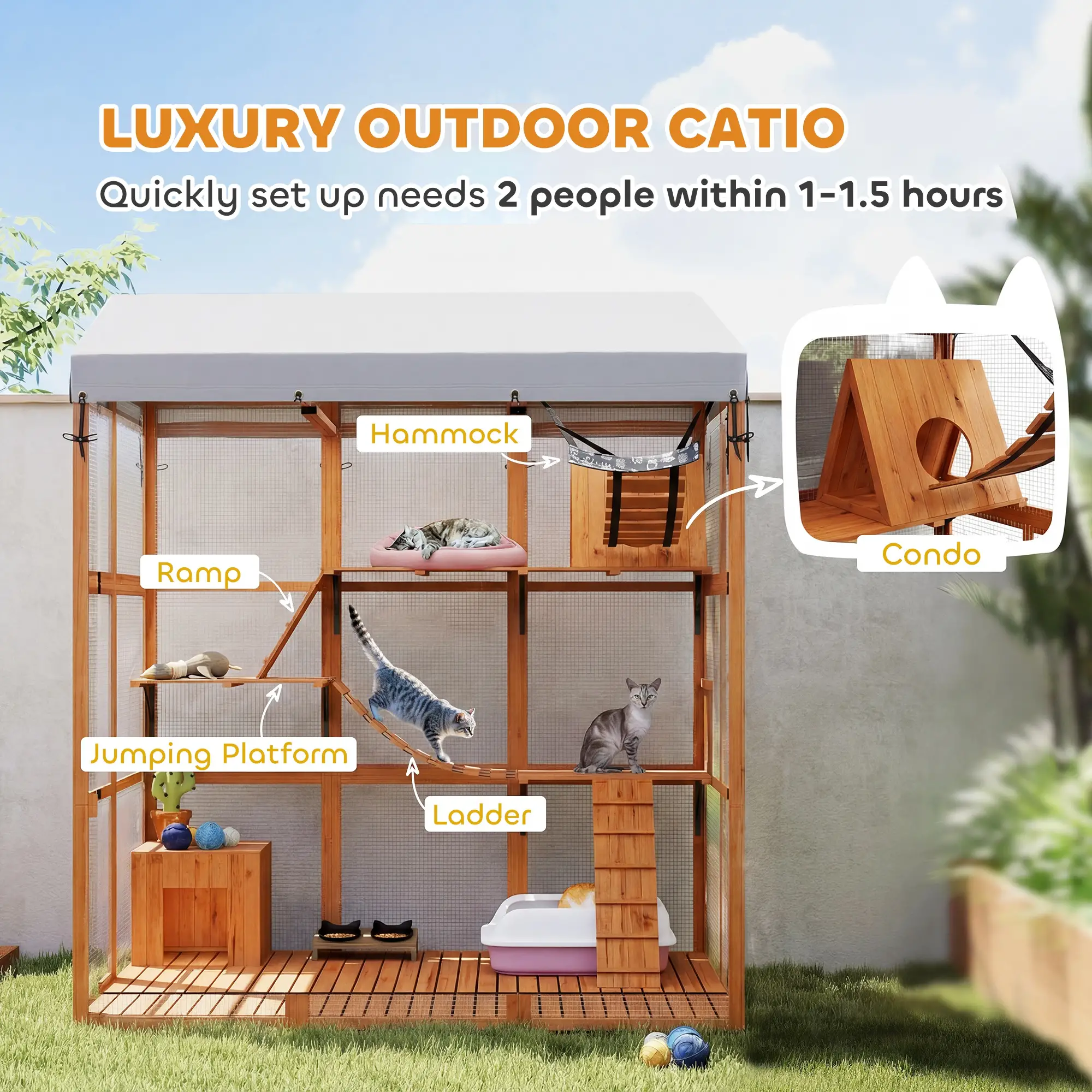 81"H Catio Outdoor Enclosure, Prevents Escaping, Easy Cleaning, Orange - Image 4