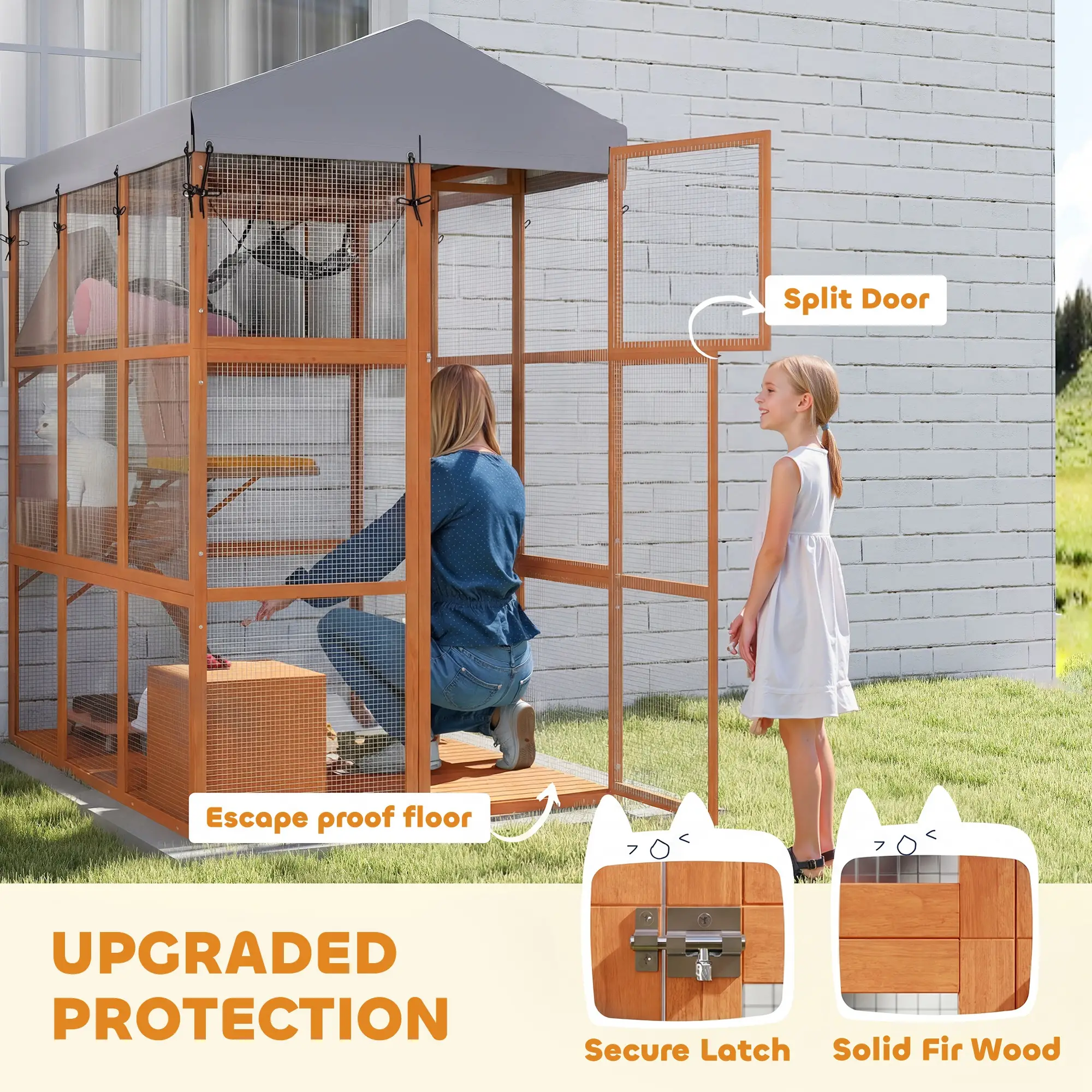 81"H Catio Outdoor Enclosure, Prevents Escaping, Easy Cleaning, Orange - Image 5