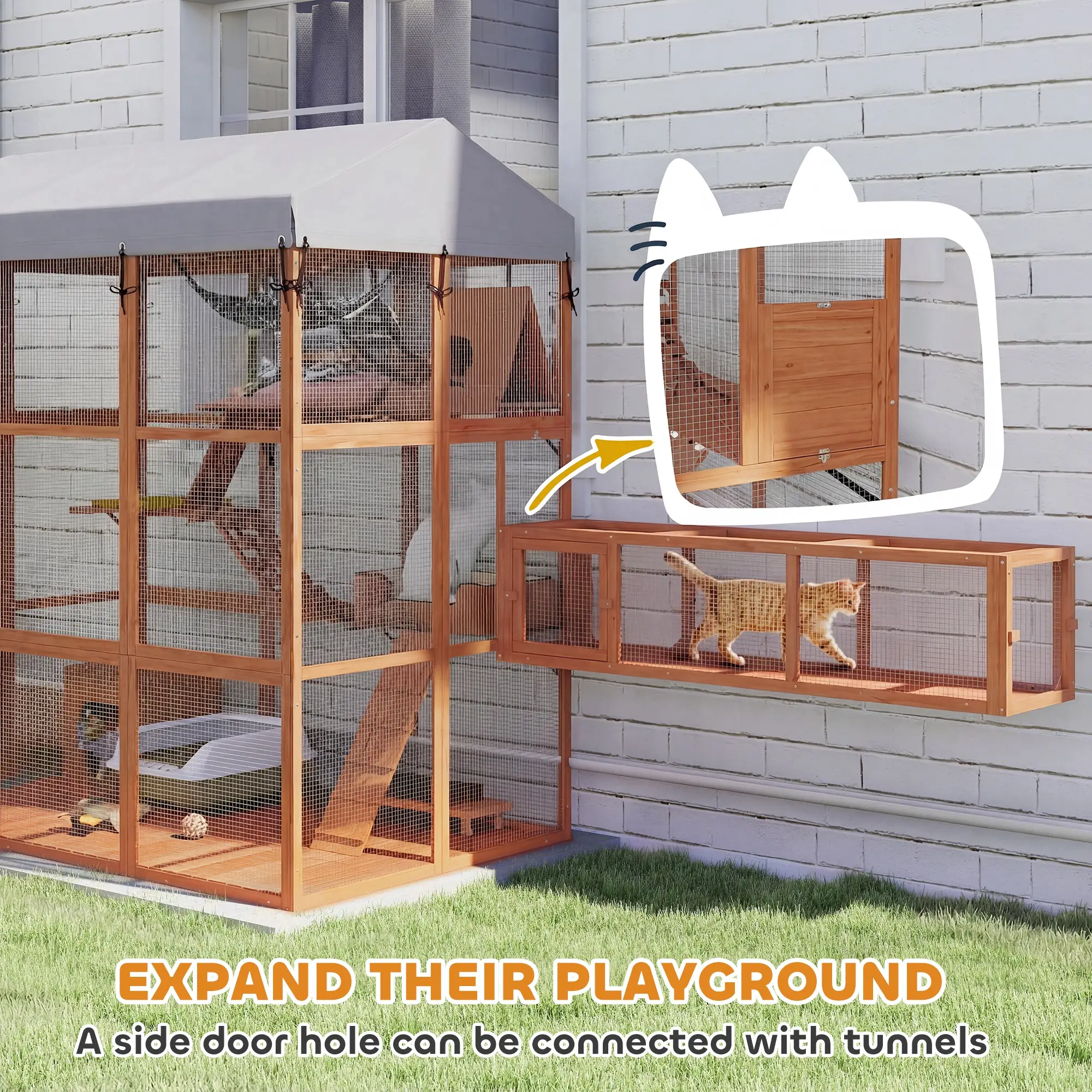 81"H Catio Outdoor Enclosure, Prevents Escaping, Easy Cleaning, Orange - Image 7