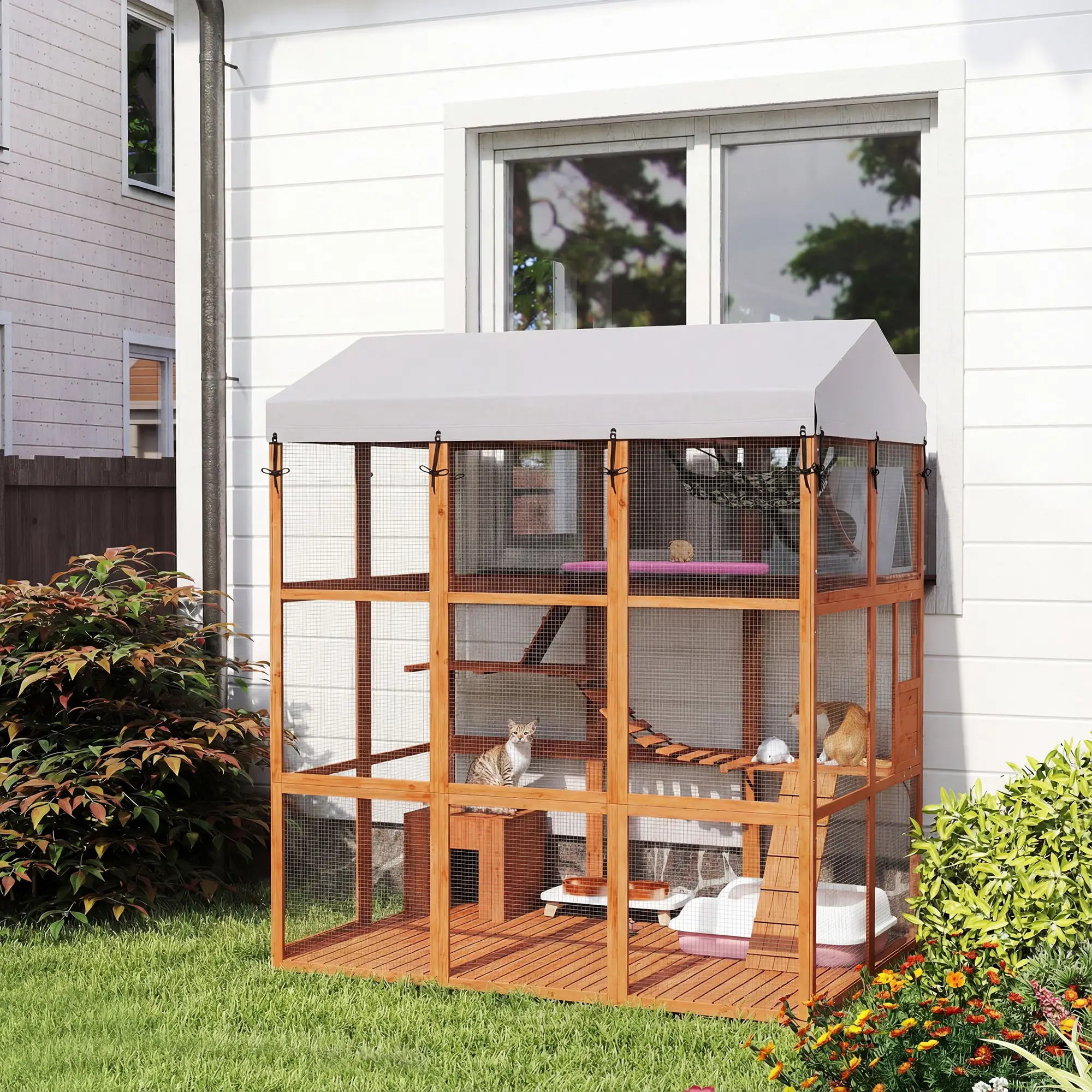 81"H Catio Outdoor Enclosure, Prevents Escaping, Easy Cleaning, Orange - Image 8