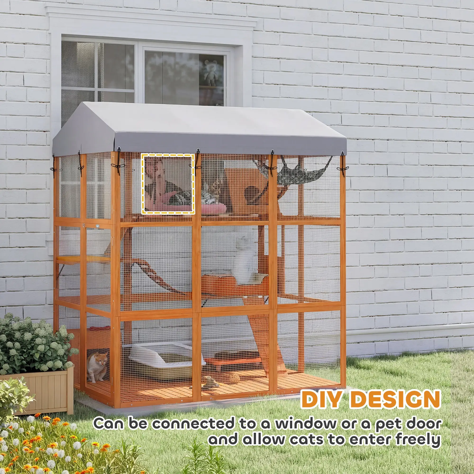 81"H Catio Outdoor Enclosure, Prevents Escaping, Easy Cleaning, Orange - Image 9