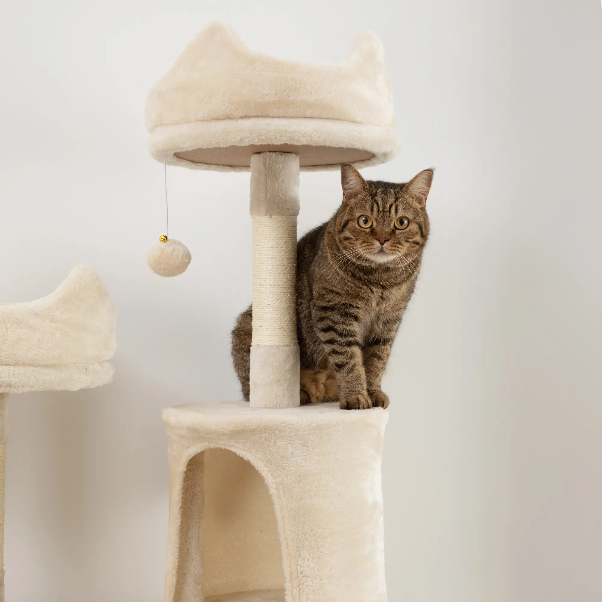 81" Large Cat Tree, Scratching Posts, Condos, Beds, Hammocks, Beige - Image 10