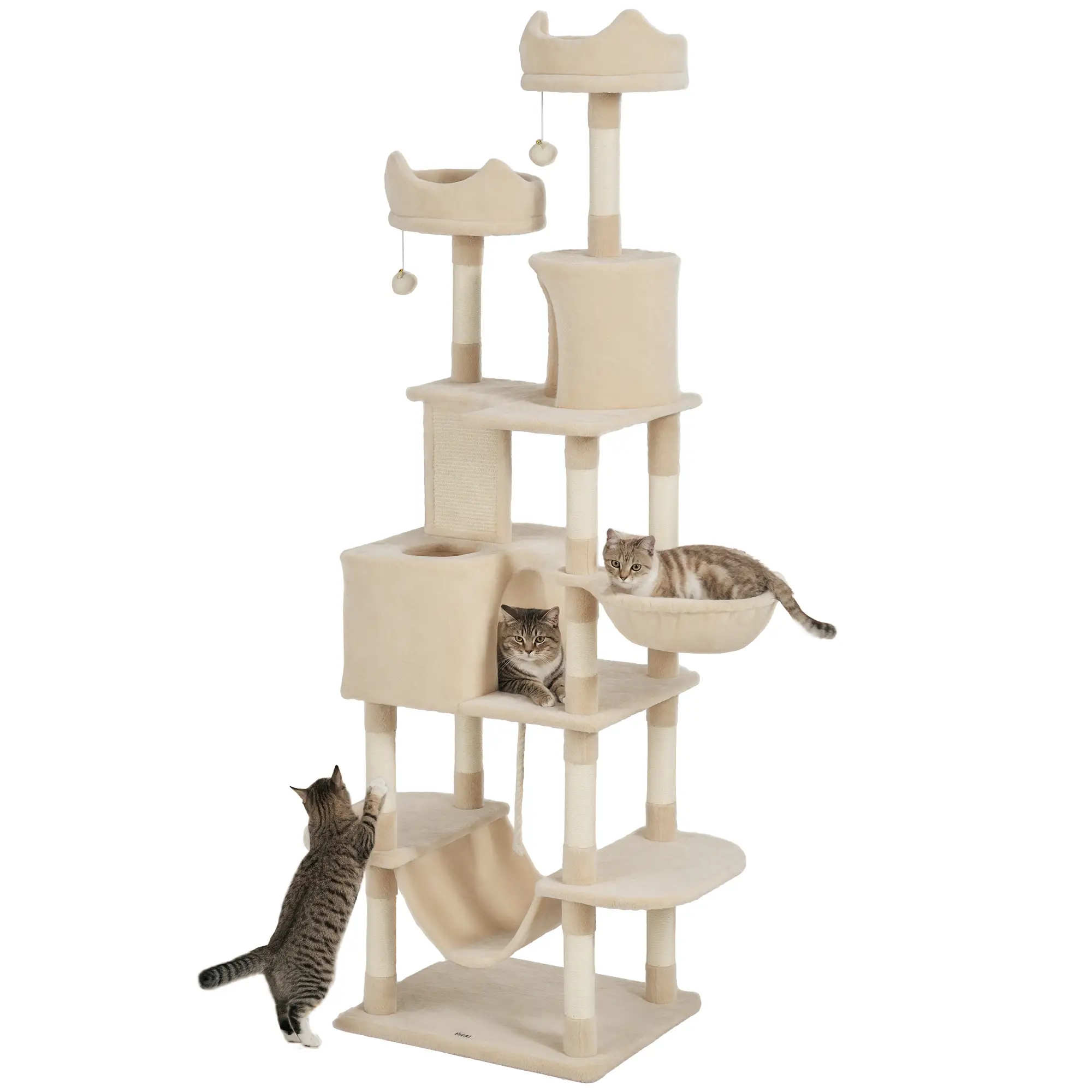 81" Large Cat Tree, Scratching Posts, Condos, Beds, Hammocks, Beige - Image 11