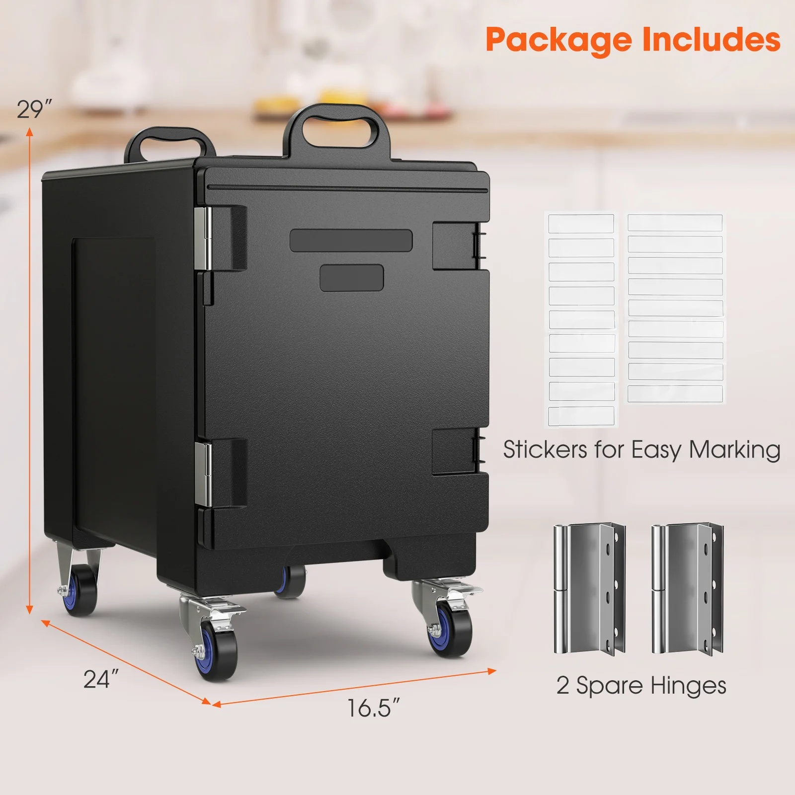 81 Quart Insulated Food Pan Carrier, End Loading With Wheels, Black - Image 6