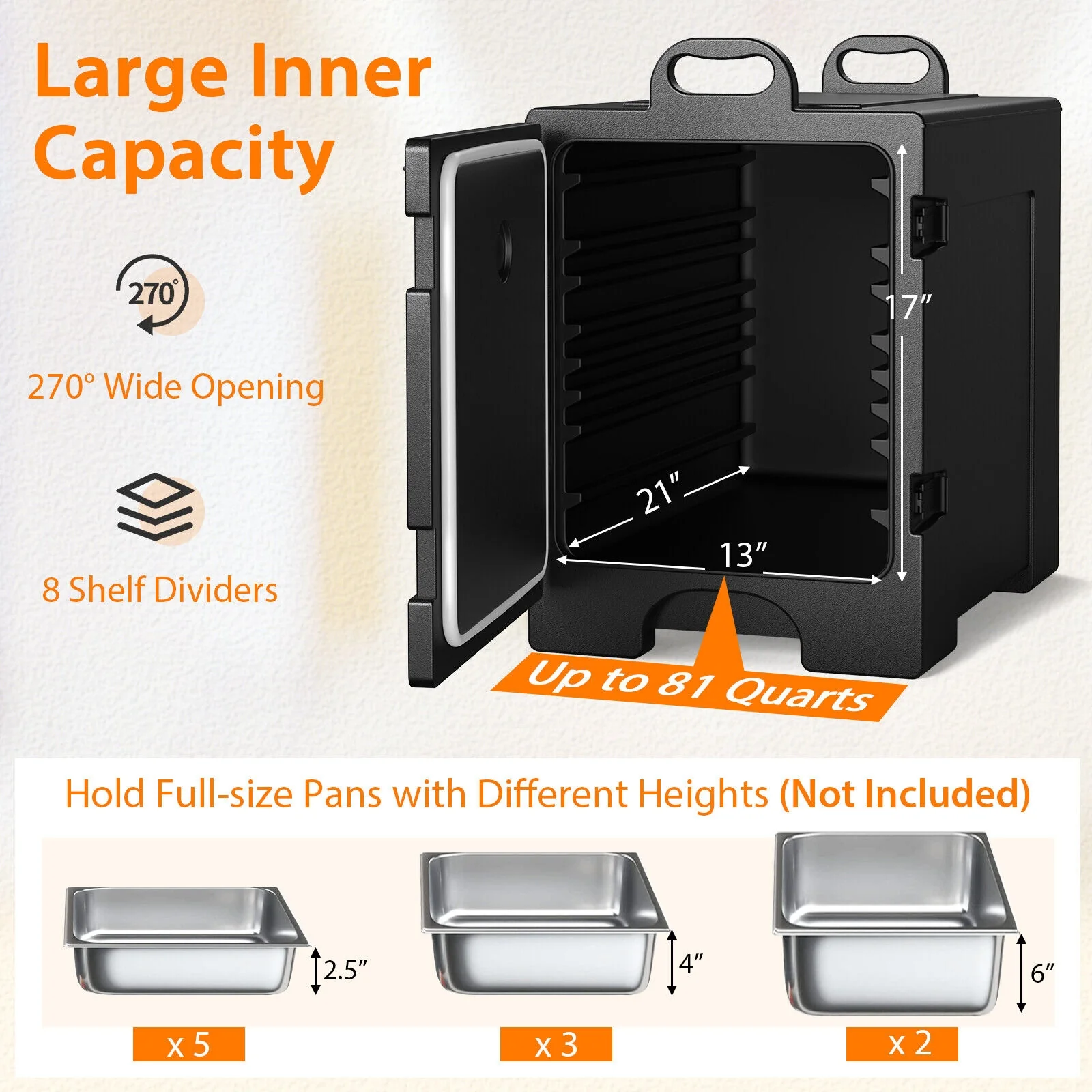 81 Quart Insulated Food Pan Carrier, Stackable, Black - Image 5