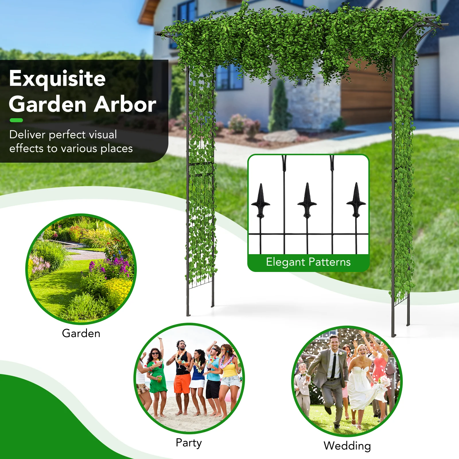81 x 20 Inch Metal Garden Arch for Various Climbing Plant, Black - Image 10