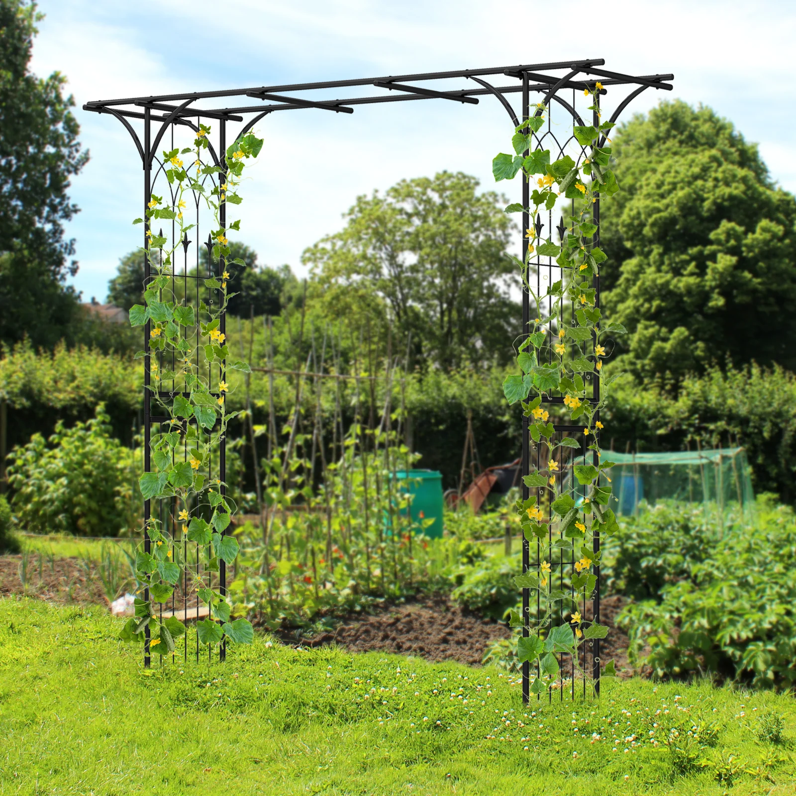 81 x 20 Inch Metal Garden Arch for Various Climbing Plant, Black - Image 2