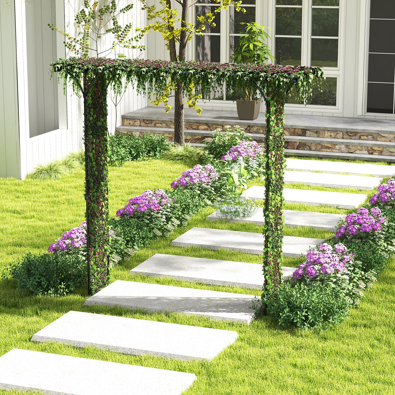 81 x 20 Inch Metal Garden Arch for Various Climbing Plant, Black - Image 3