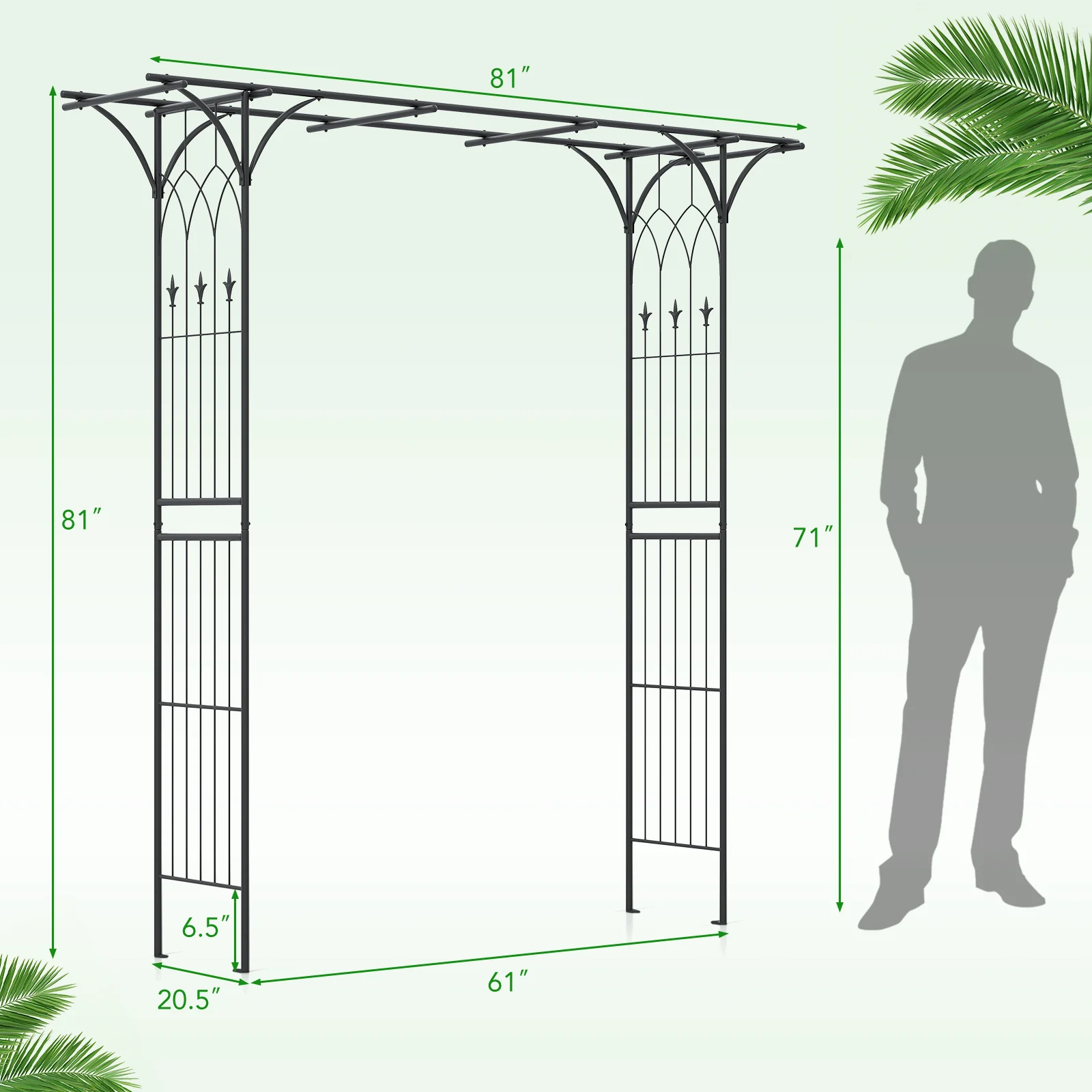81 x 20 Inch Metal Garden Arch for Various Climbing Plant, Black - Image 5