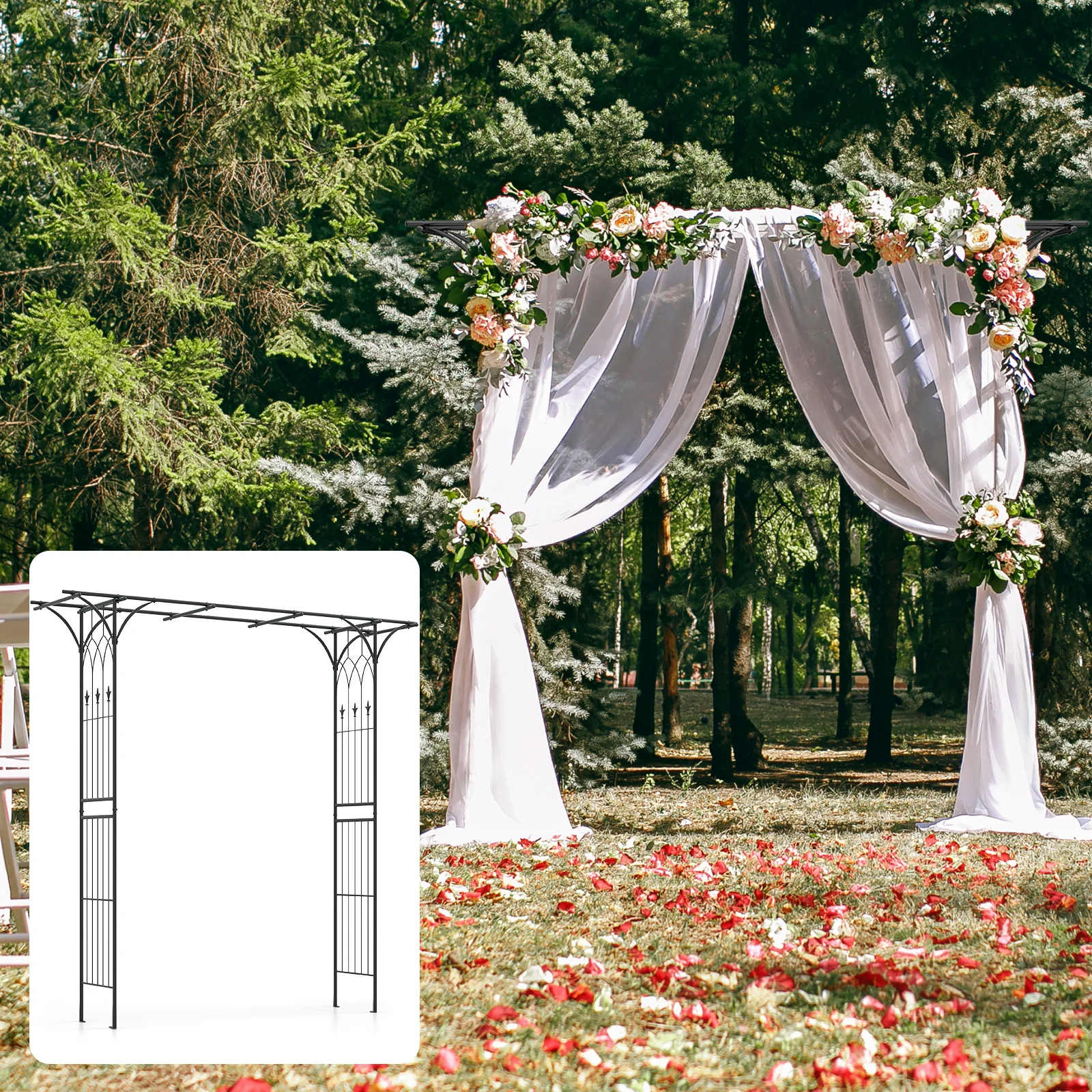 81 x 20 Inch Metal Garden Arch for Various Climbing Plant, Black - Image 7