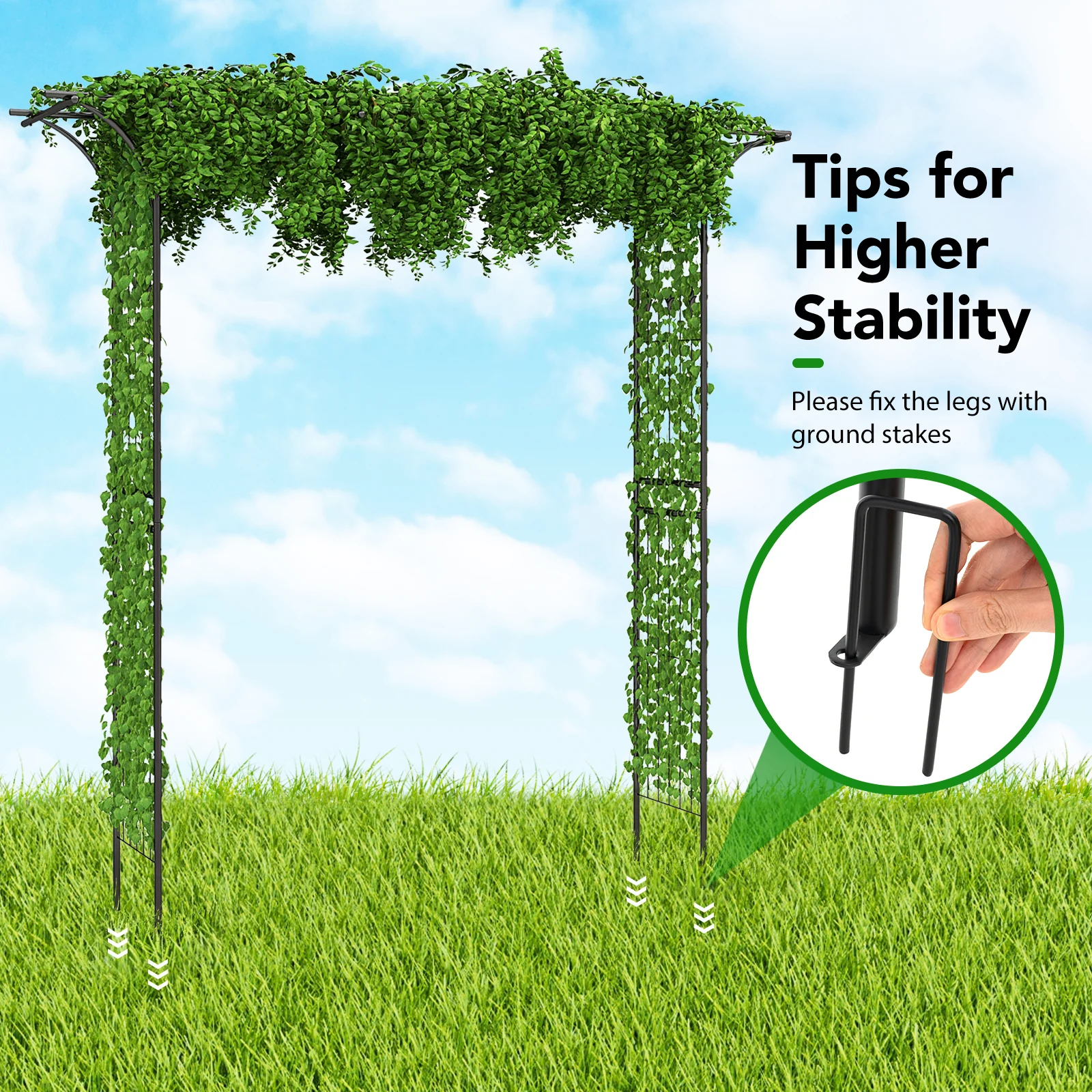 81 x 20 Inch Metal Garden Arch for Various Climbing Plant, Black - Image 8