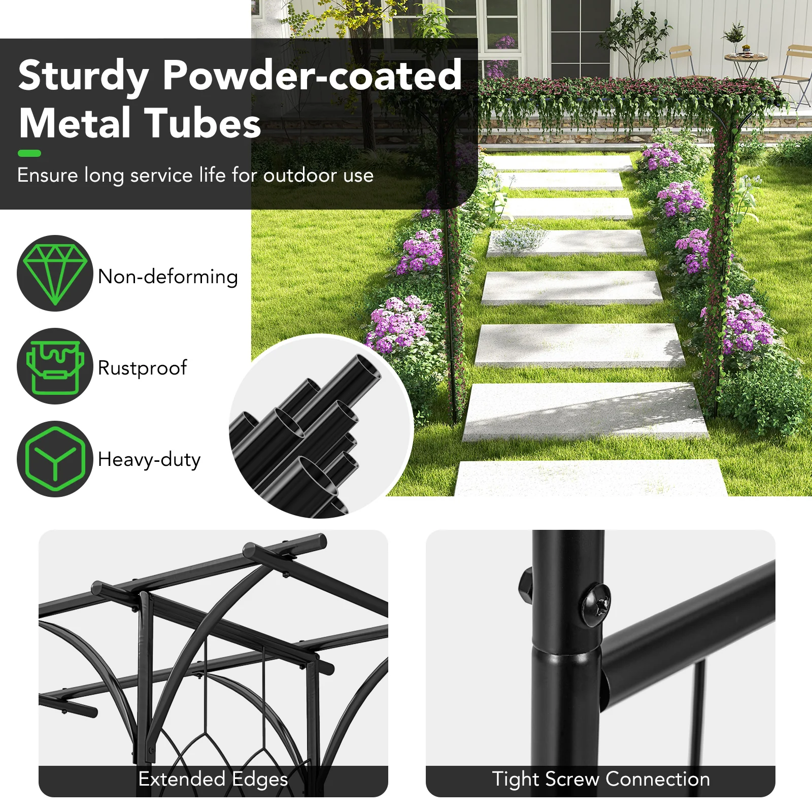 81 x 20 Inch Metal Garden Arch for Various Climbing Plant, Black - Image 9