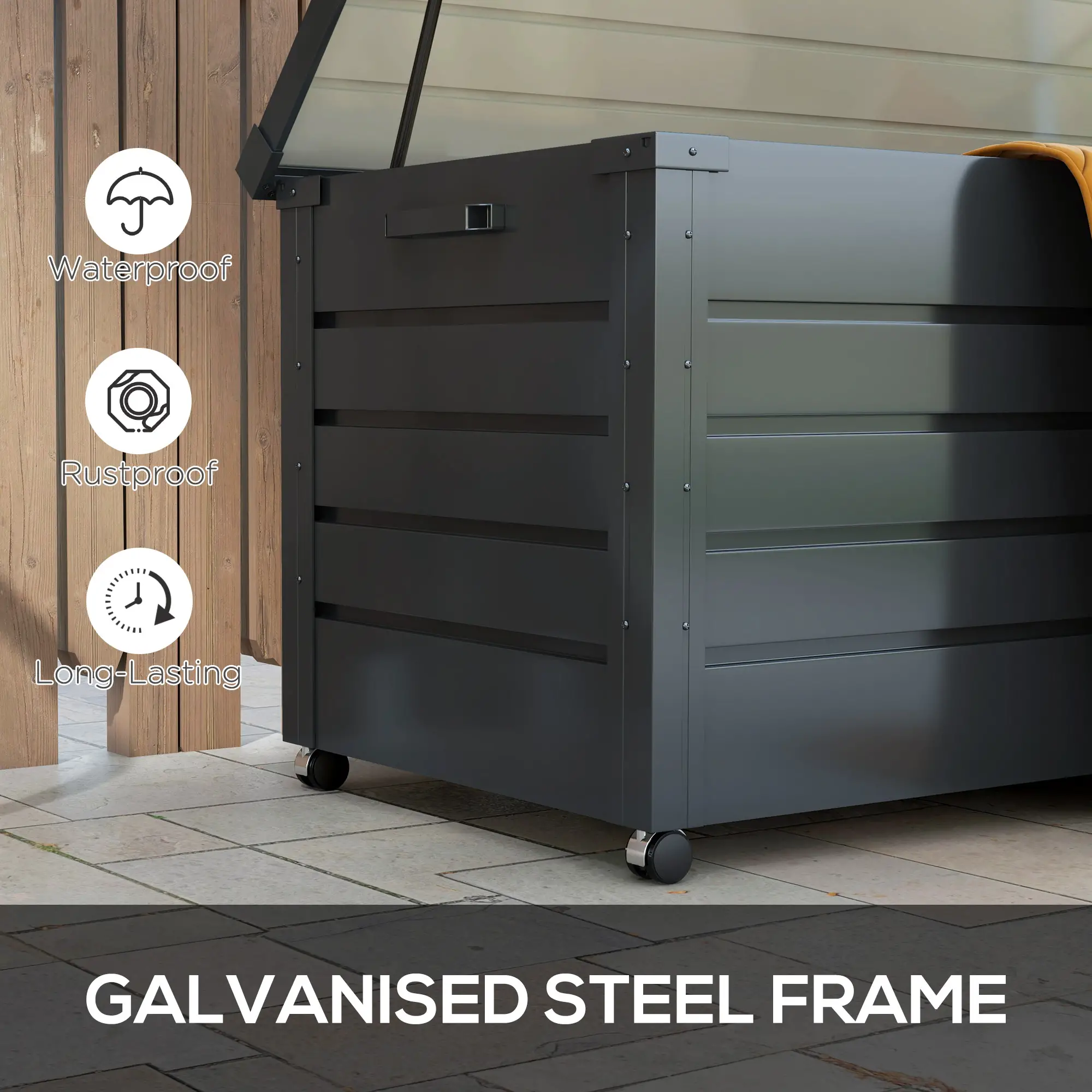 82 Gallon Garden Storage Box, Waterproof, Dark Grey - Image 5