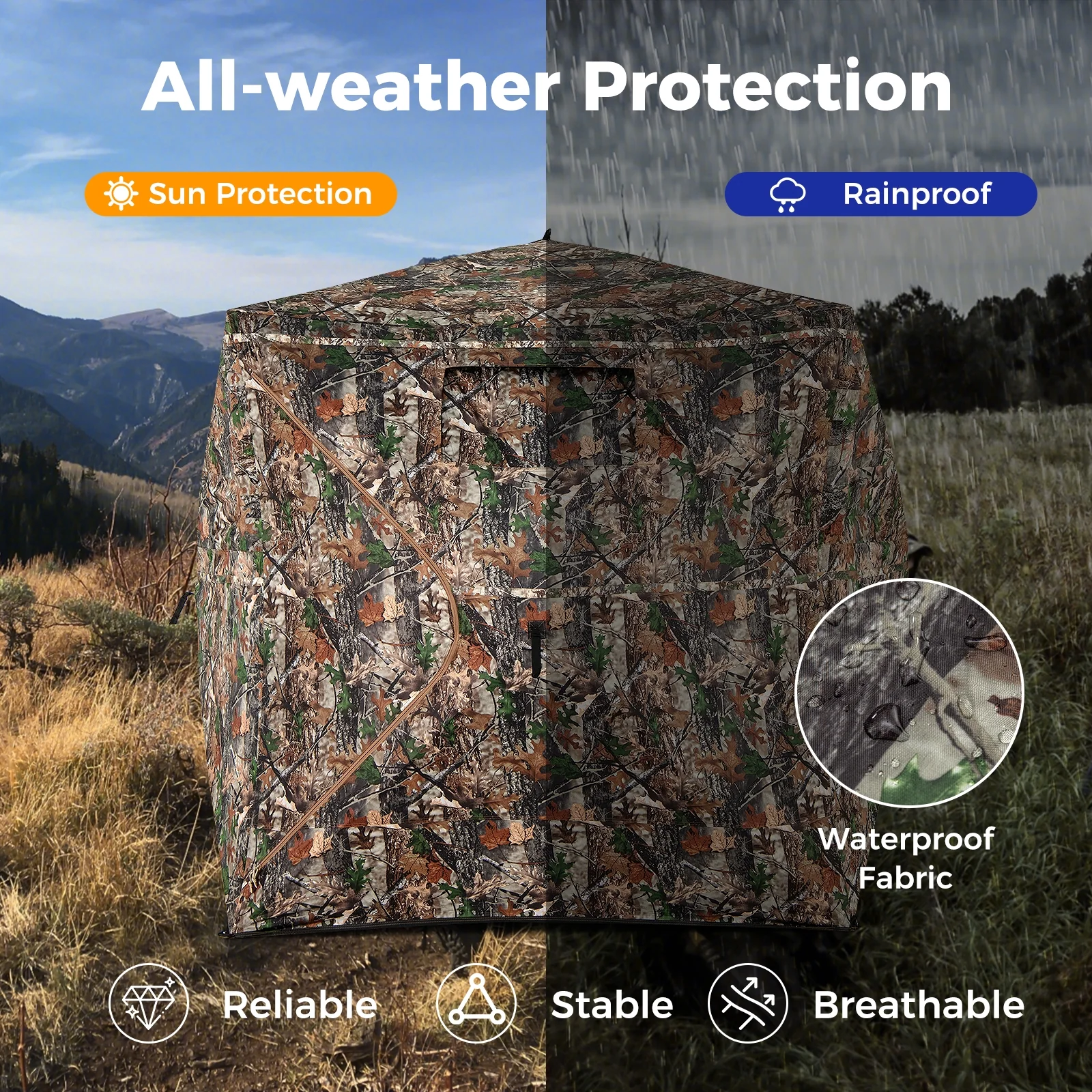 82 Inch Tall Hunting Blind, 270° See Through Ground Tent, Camouflage - Image 10