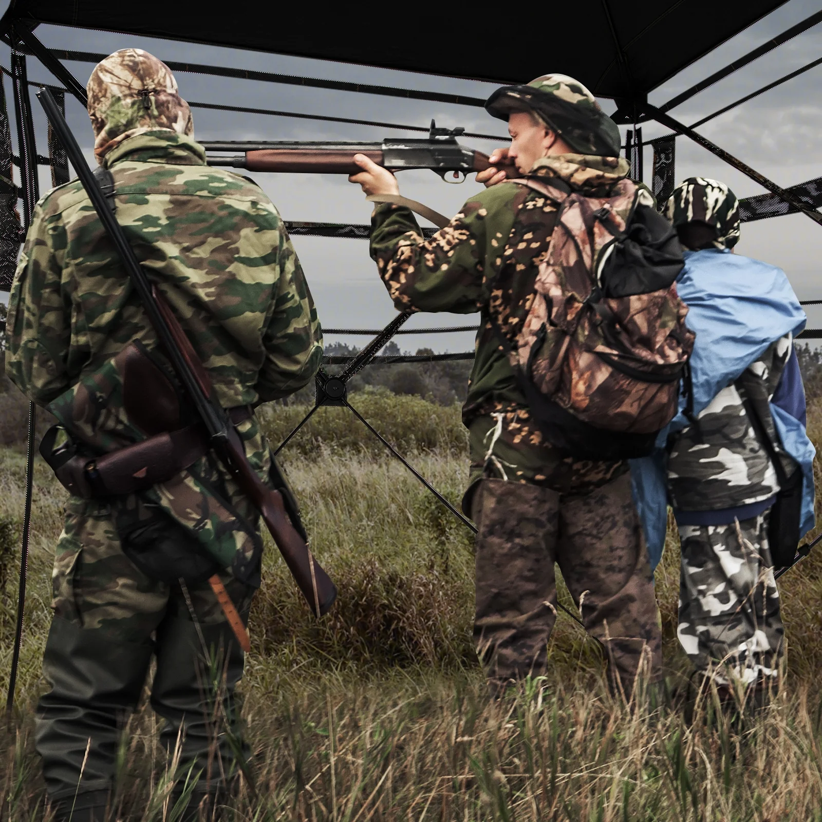 82 Inch Tall Hunting Blind, 270° See Through Ground Tent, Camouflage - Image 2