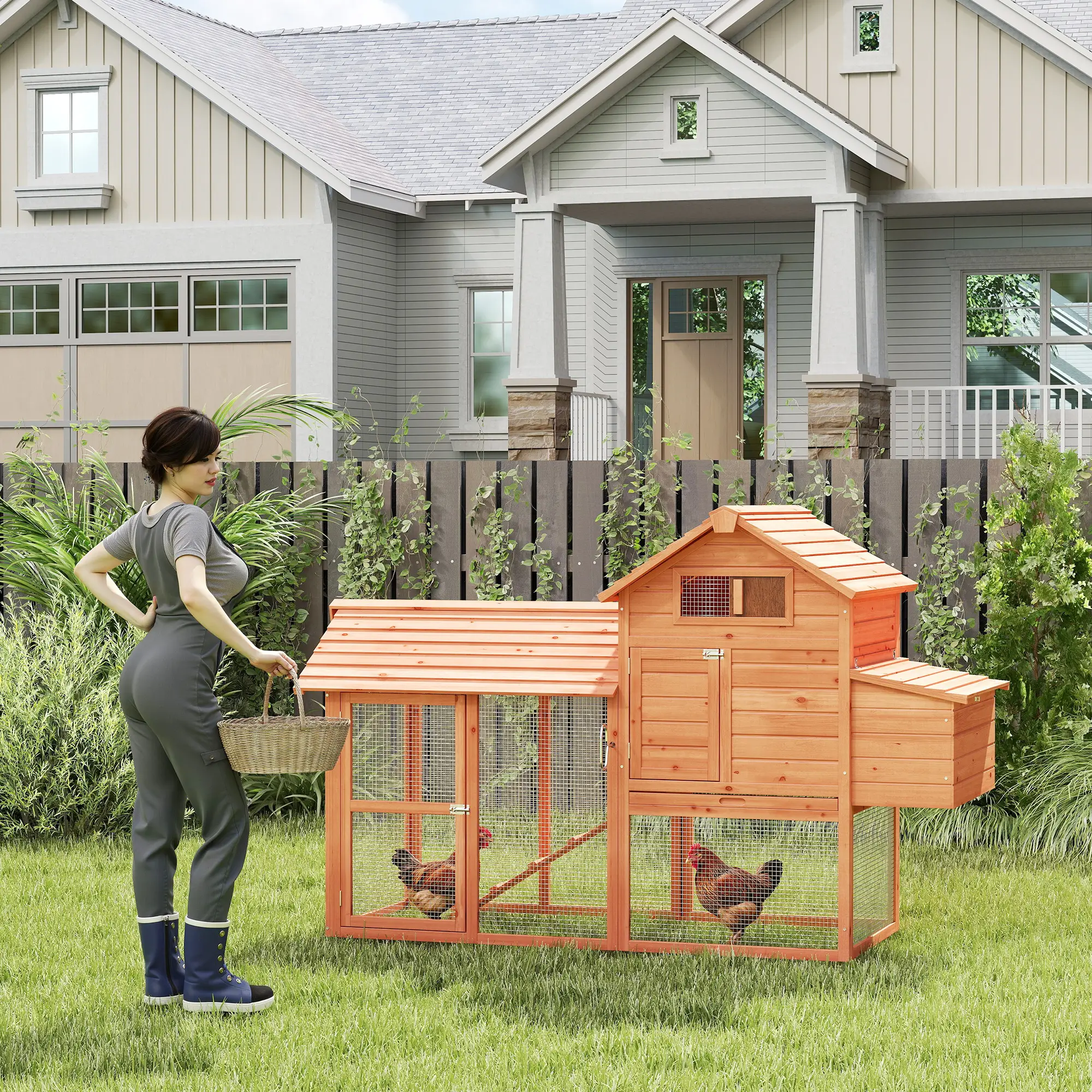 82" Wooden Chicken Coop, Rabbit Hutch, Poultry Cage with Run - Image 2