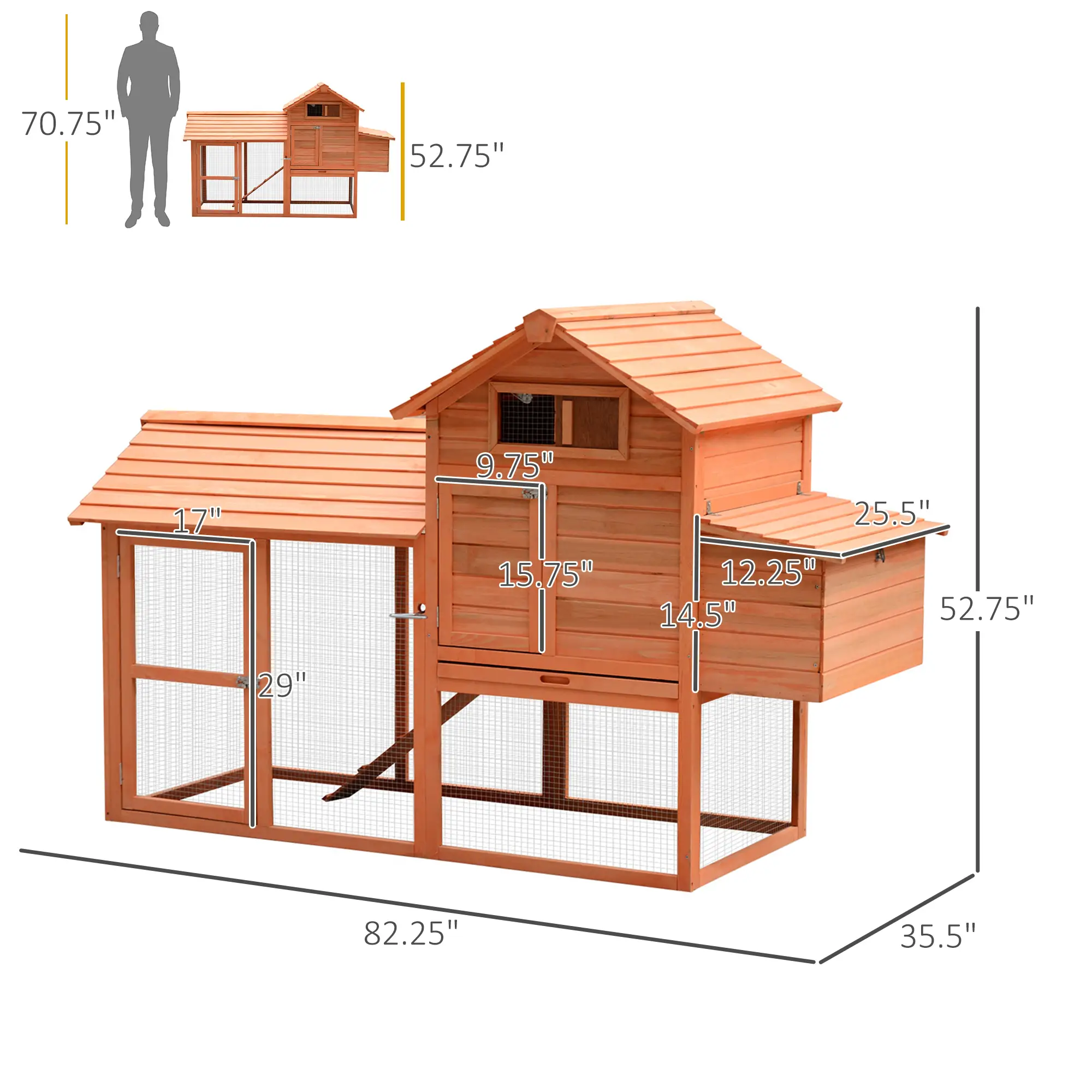 82" Wooden Chicken Coop, Rabbit Hutch, Poultry Cage with Run - Image 3