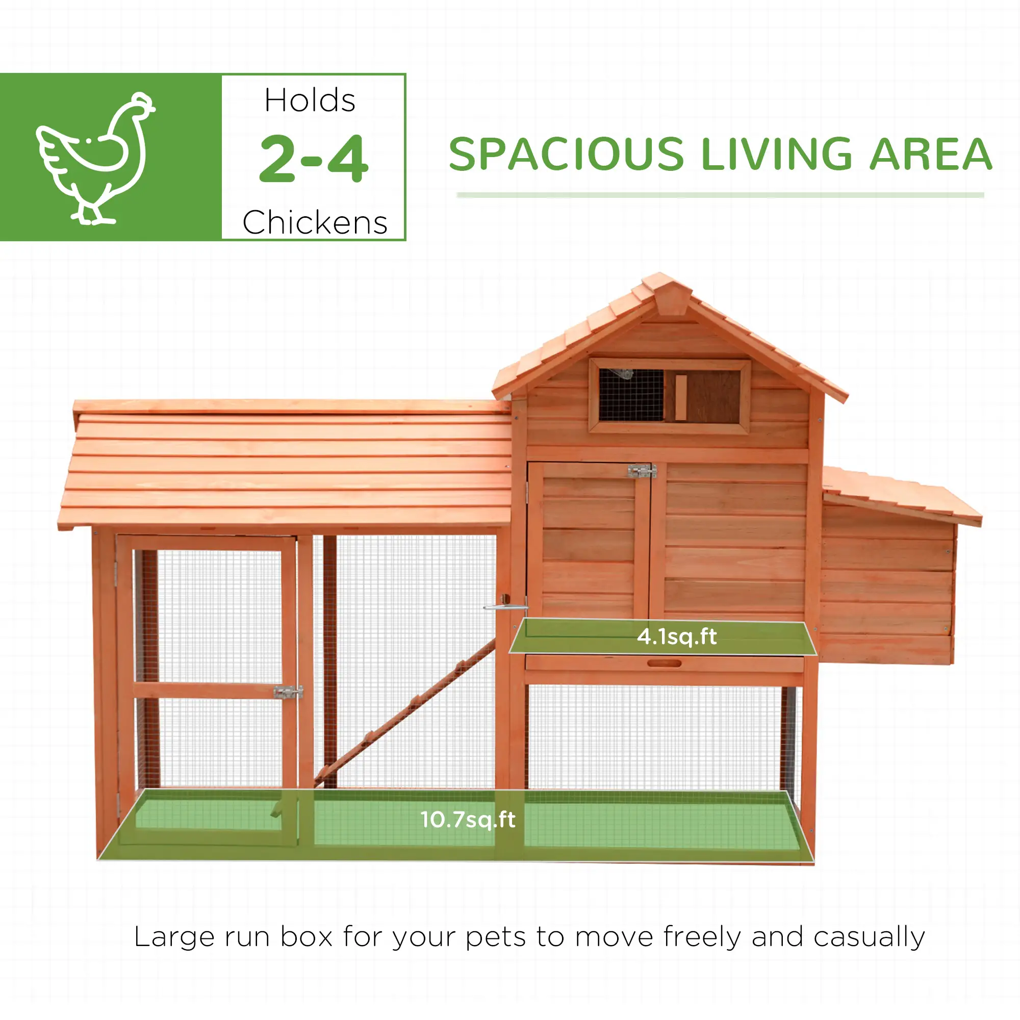 82" Wooden Chicken Coop, Rabbit Hutch, Poultry Cage with Run - Image 4