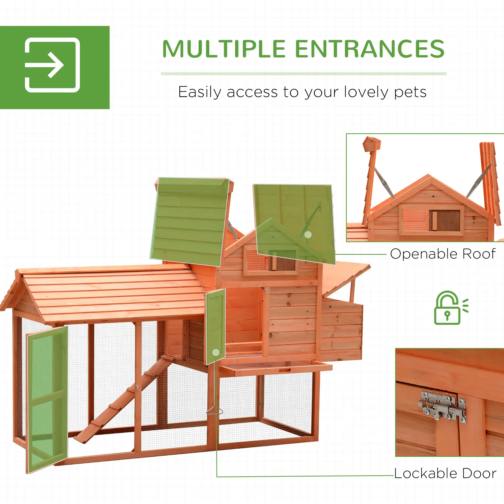 82" Wooden Chicken Coop, Rabbit Hutch, Poultry Cage with Run - Image 5