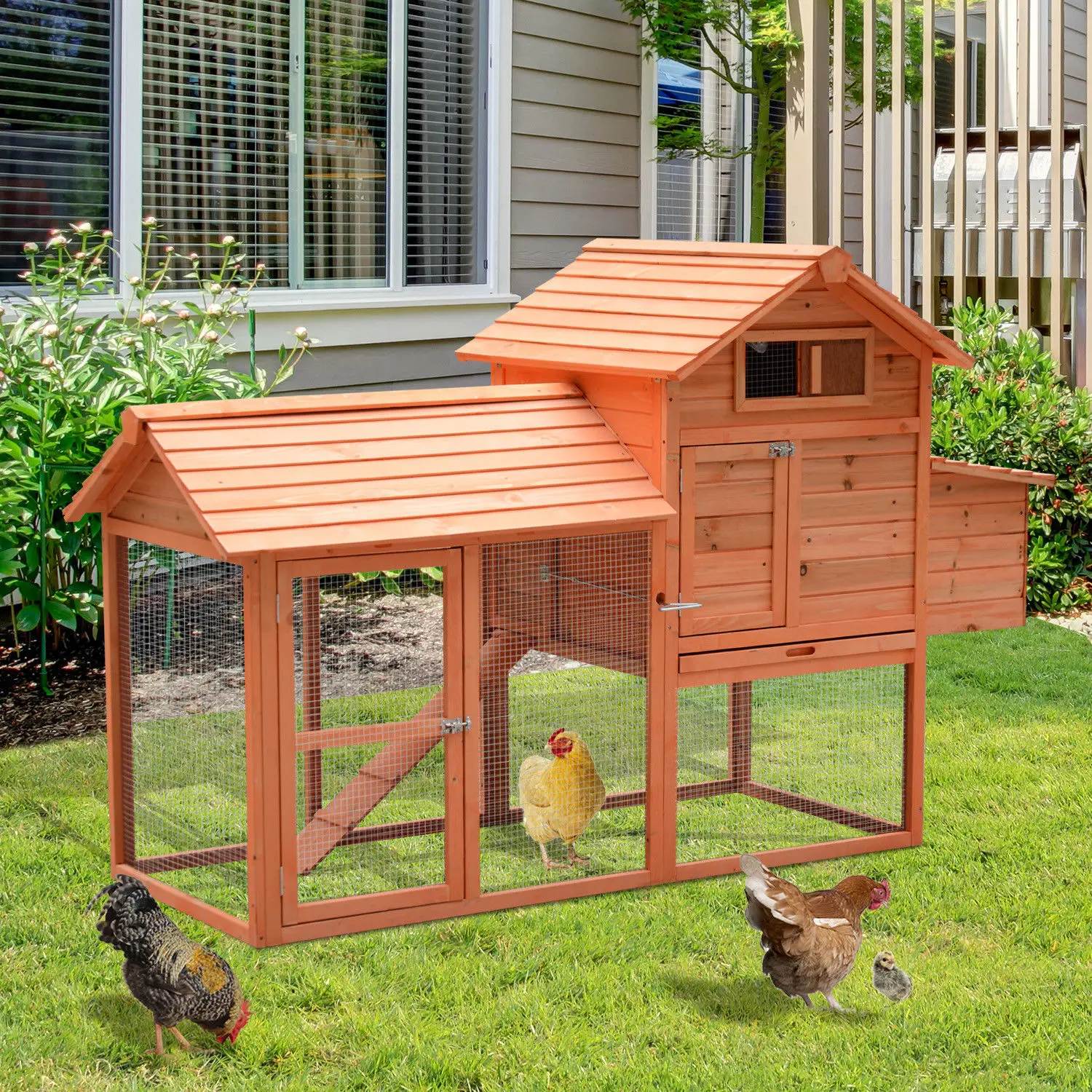 82" Wooden Chicken Coop, Rabbit Hutch, Poultry Cage with Run - Image 8