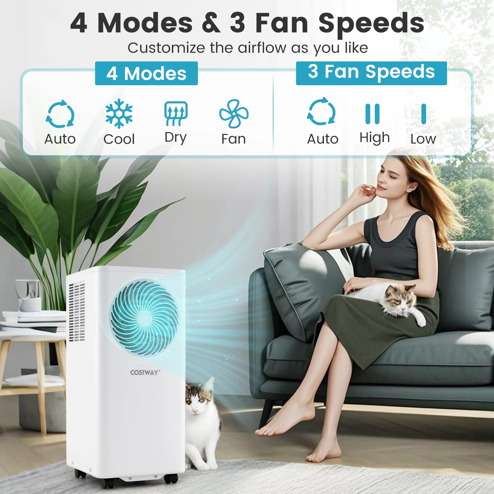 8200/10000 BTU Portable Air Conditioner, 3-in-1 AC Unit With Dehumidifier, White - Image 2