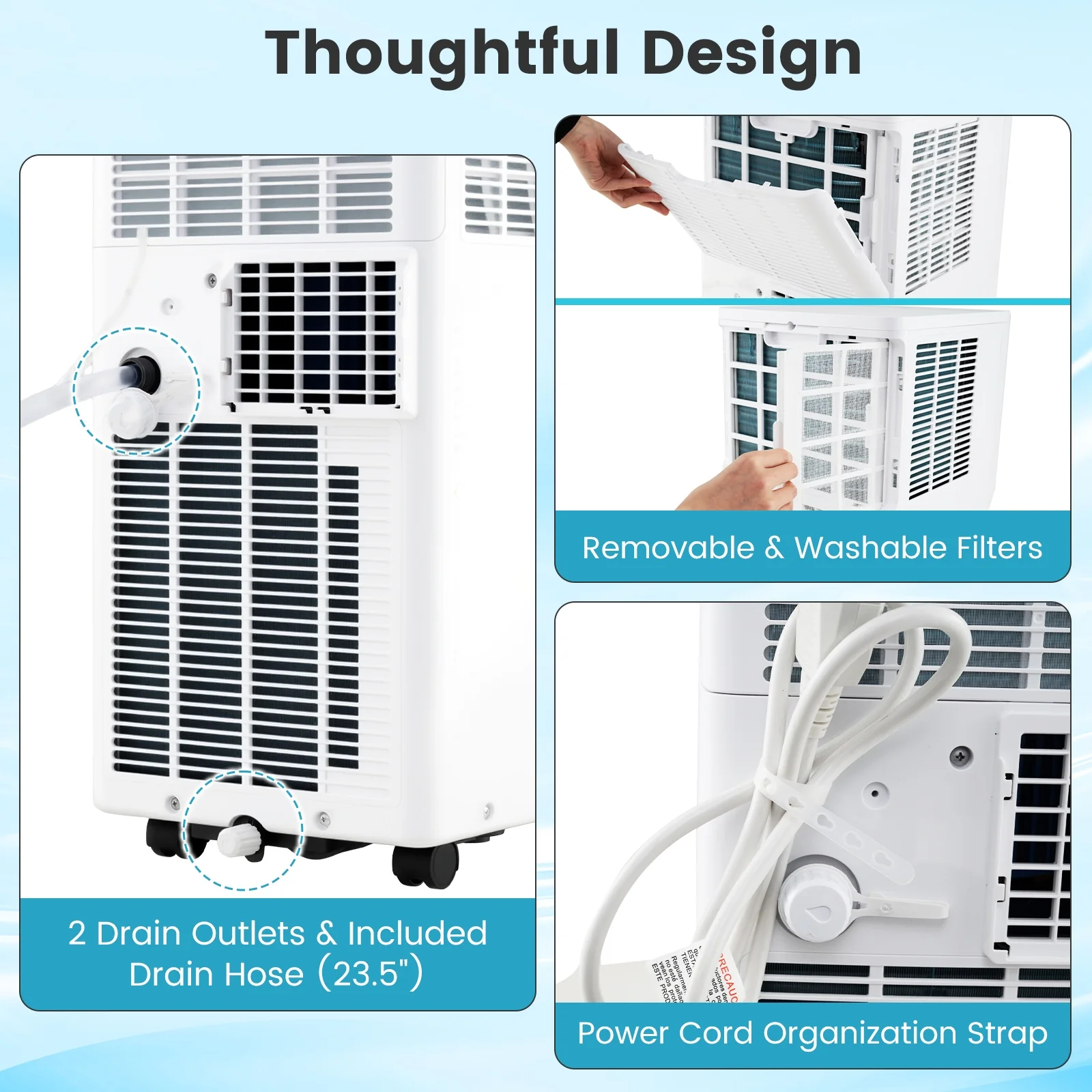 8200/10000 BTU Portable Air Conditioner, 3-in-1 AC Unit With Dehumidifier, White - Image 6