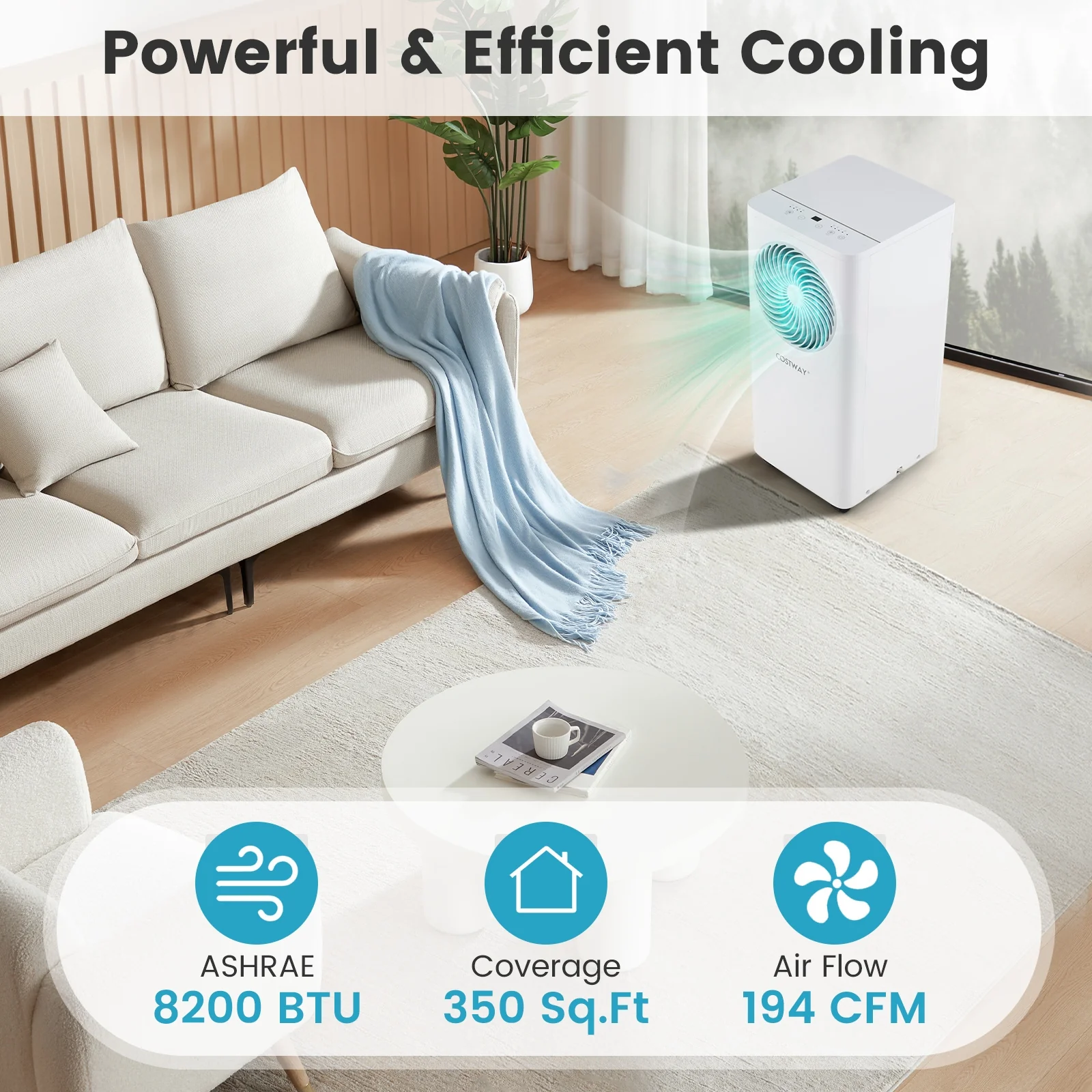 8200/10000 BTU Portable Air Conditioner, 3-in-1 AC Unit With Dehumidifier, White - Image 8
