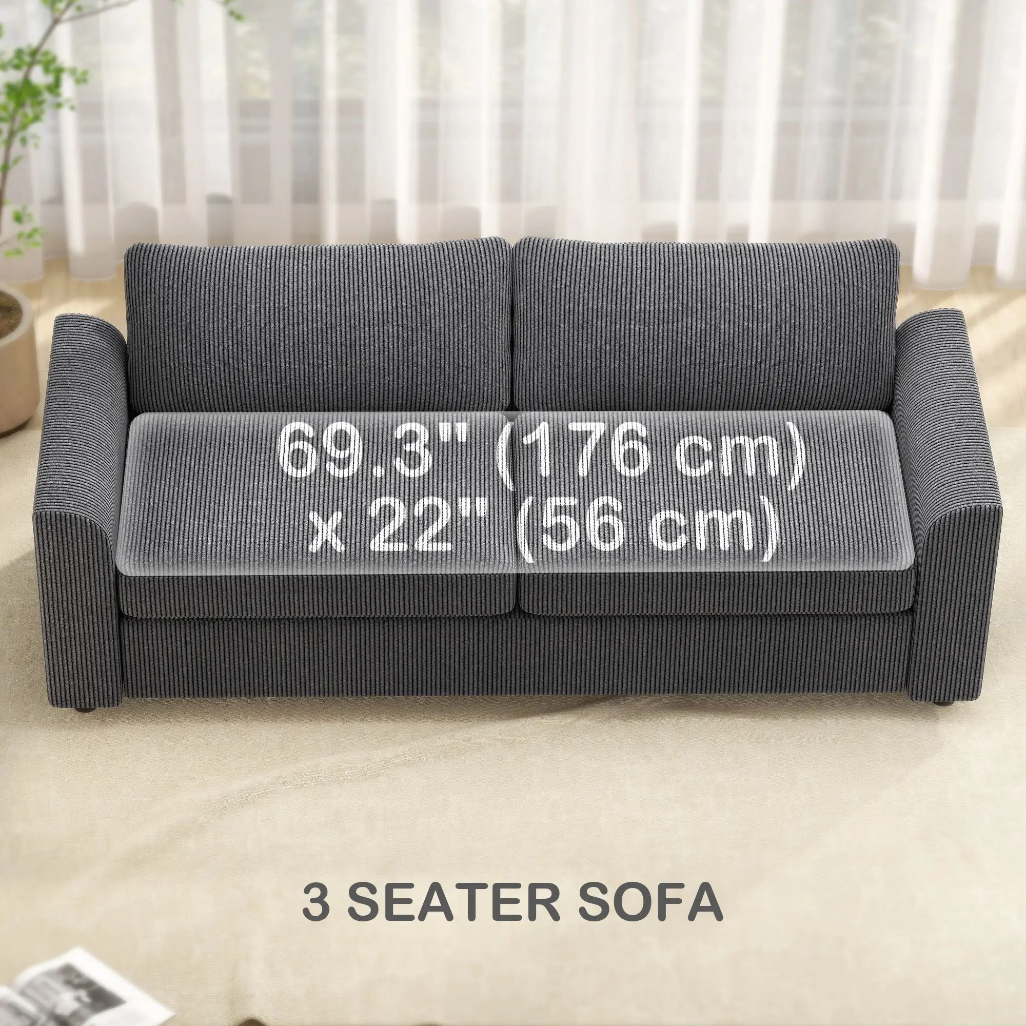 83.5" 3 Seater Sofa, Modern Upholstered Couch, Dark Grey - Image 4