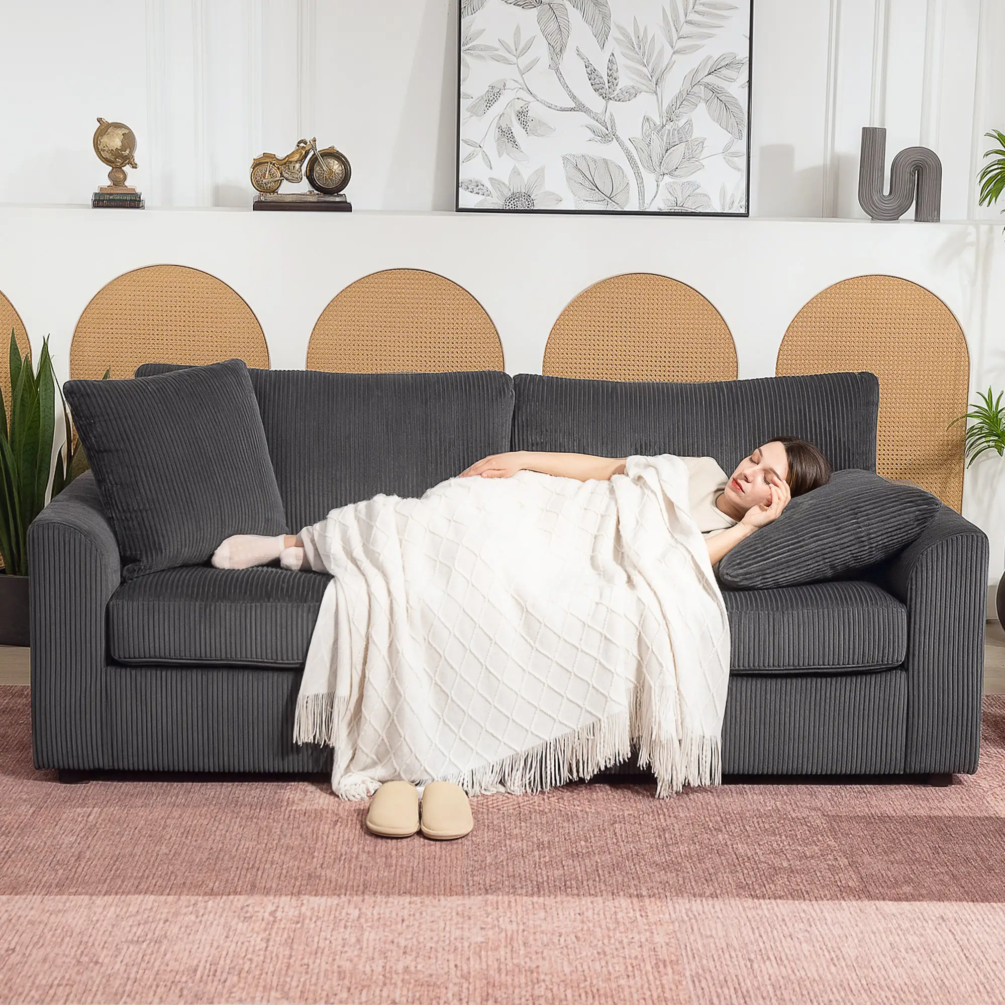 83.5" 3 Seater Sofa, Modern Upholstered Couch, Dark Grey - Image 8