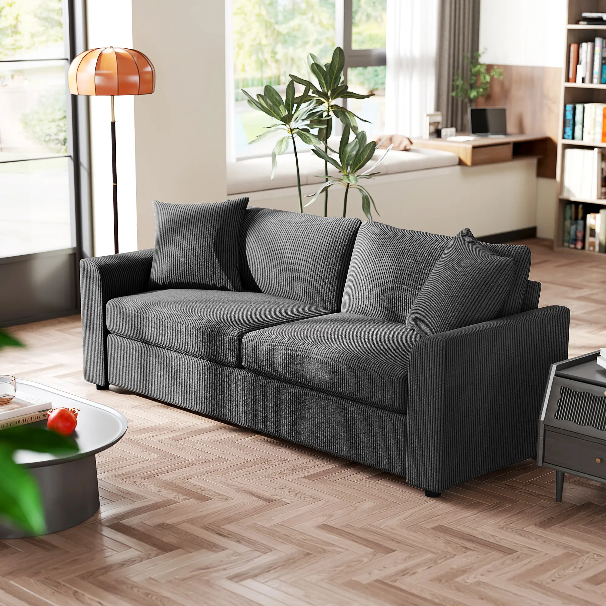 83.5" 3 Seater Sofa, Modern Upholstered Couch, Dark Grey - Image 9