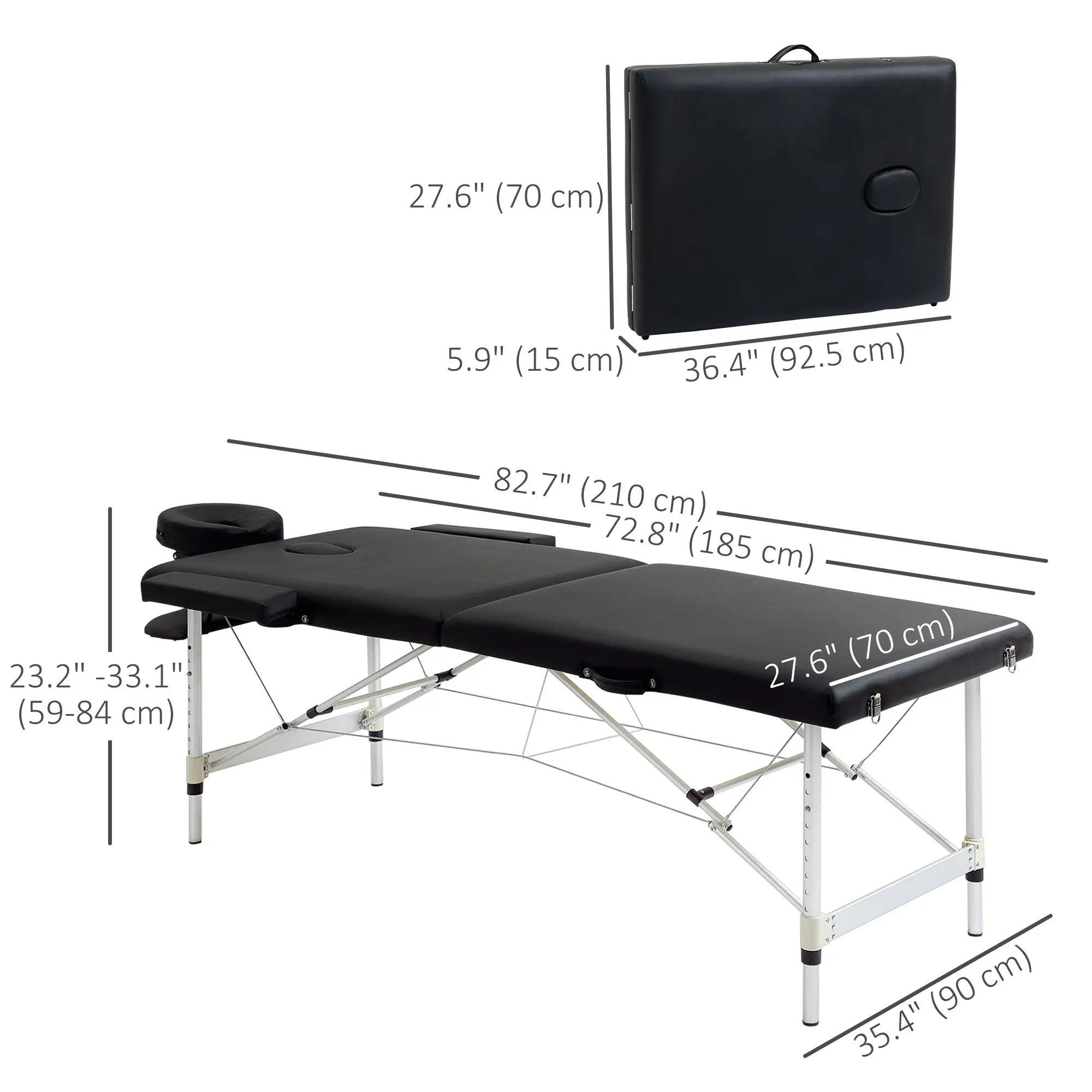 83 Foldable Massage Table, Salon SPA Facial Couch, Tattoo Bed, Black - Image 3