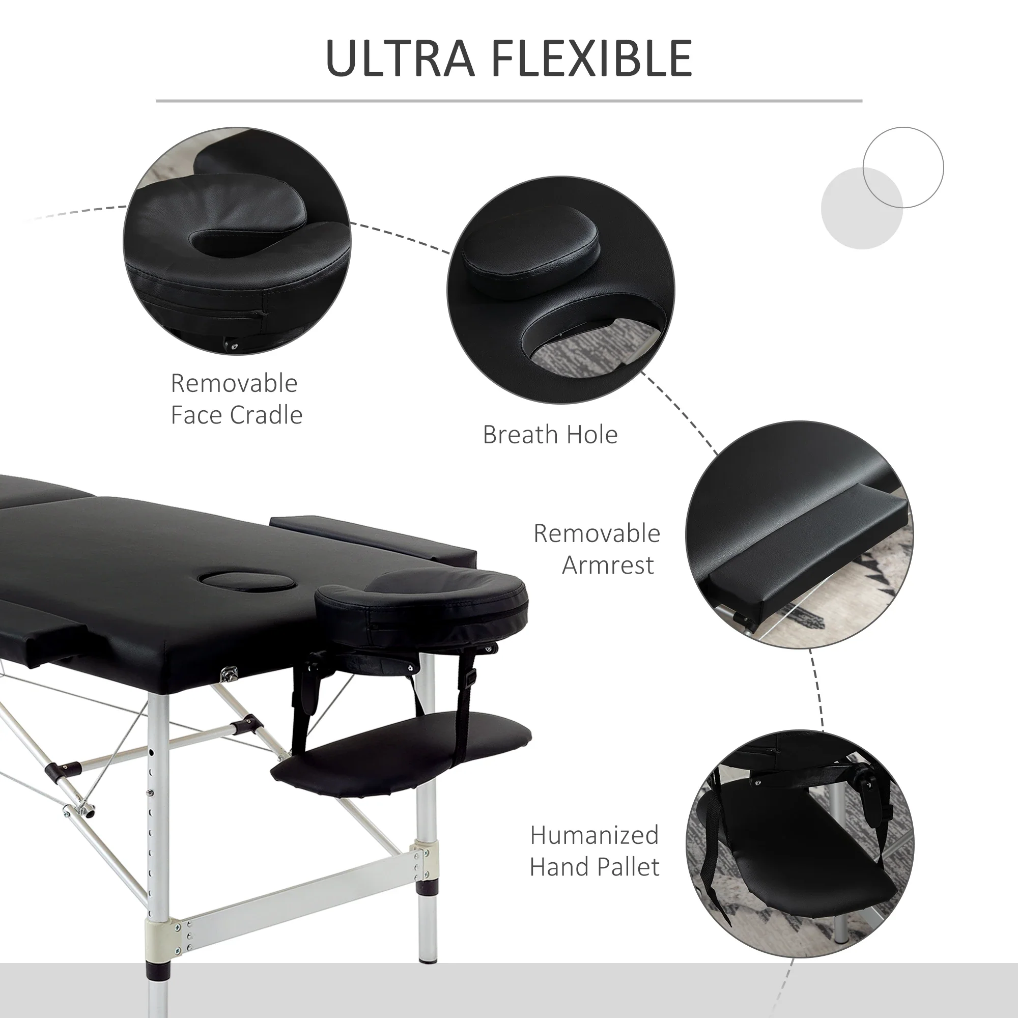 83 Foldable Massage Table, Salon SPA Facial Couch, Tattoo Bed, Black - Image 5
