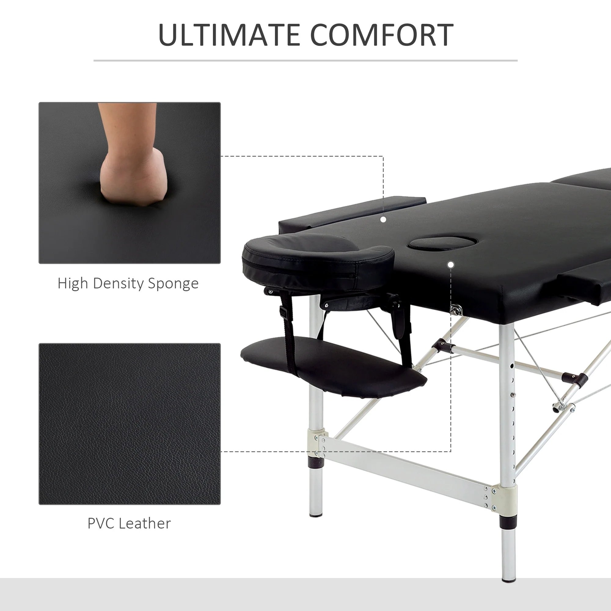 83 Foldable Massage Table, Salon SPA Facial Couch, Tattoo Bed, Black - Image 6