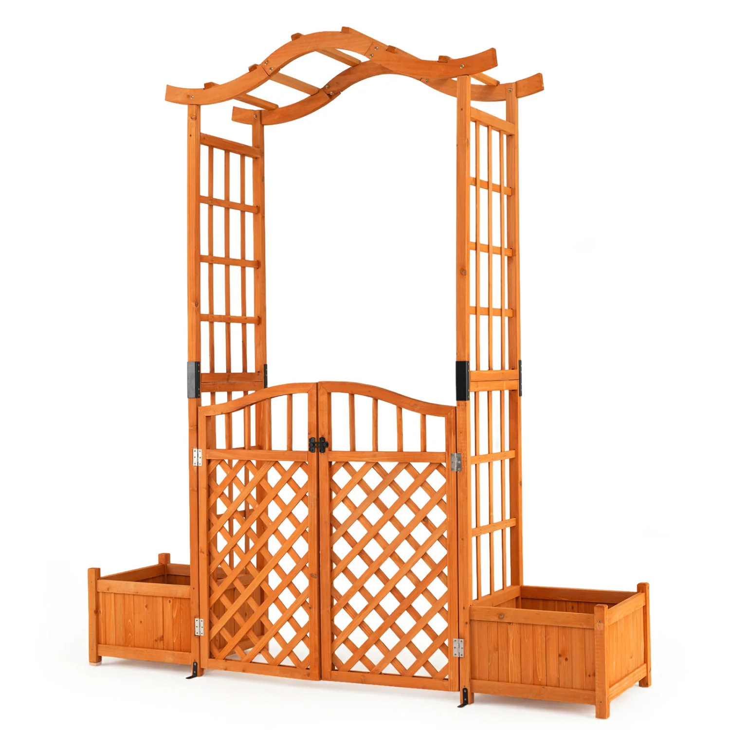 83" Garden Arbor With Gate And 2 Planter Boxes, Yellow