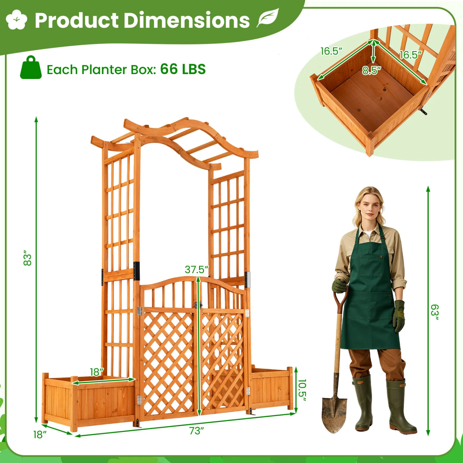 83" Garden Arbor With Gate And 2 Planter Boxes, Yellow - Image 5