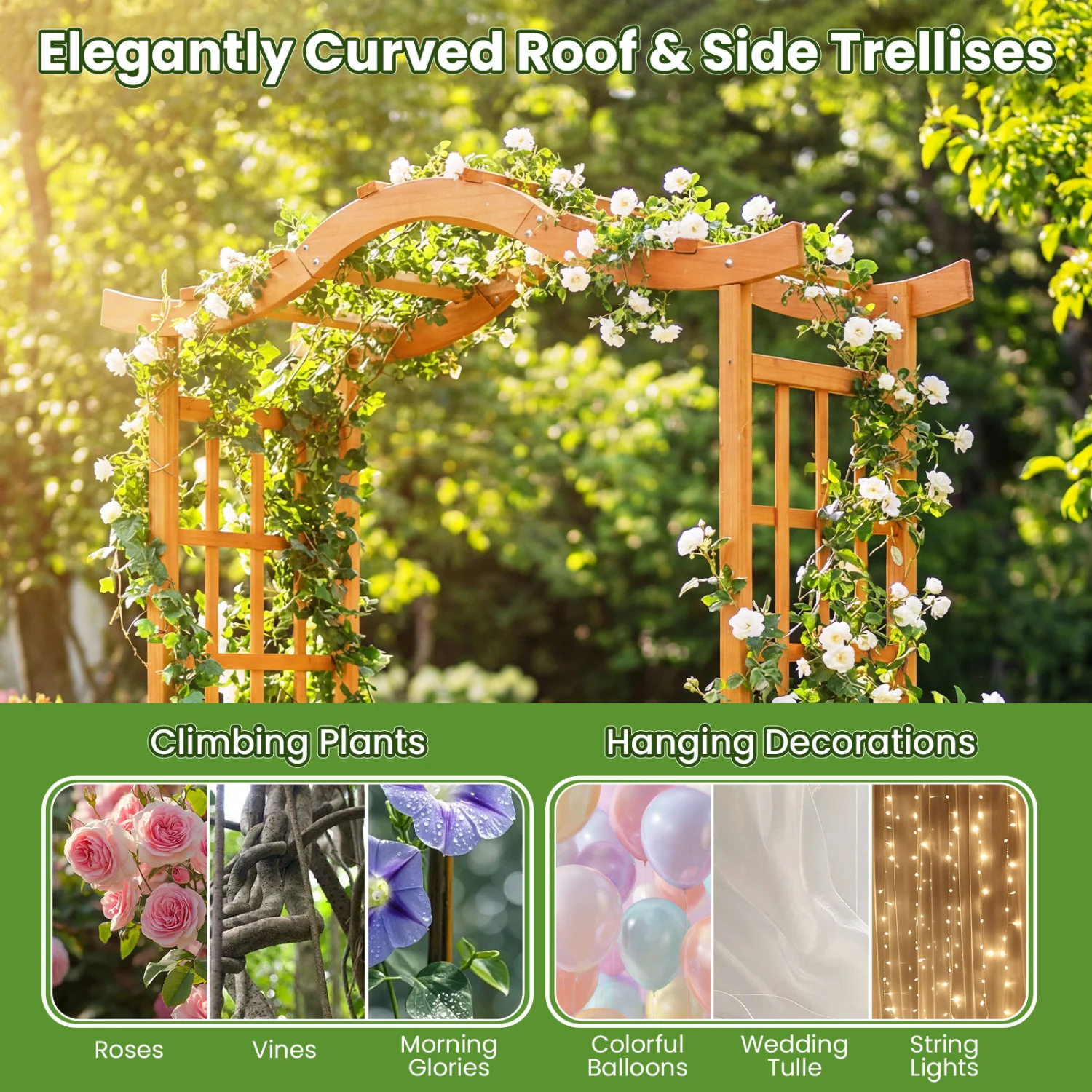 83" Garden Arbor With Gate And 2 Planter Boxes, Yellow - Image 8