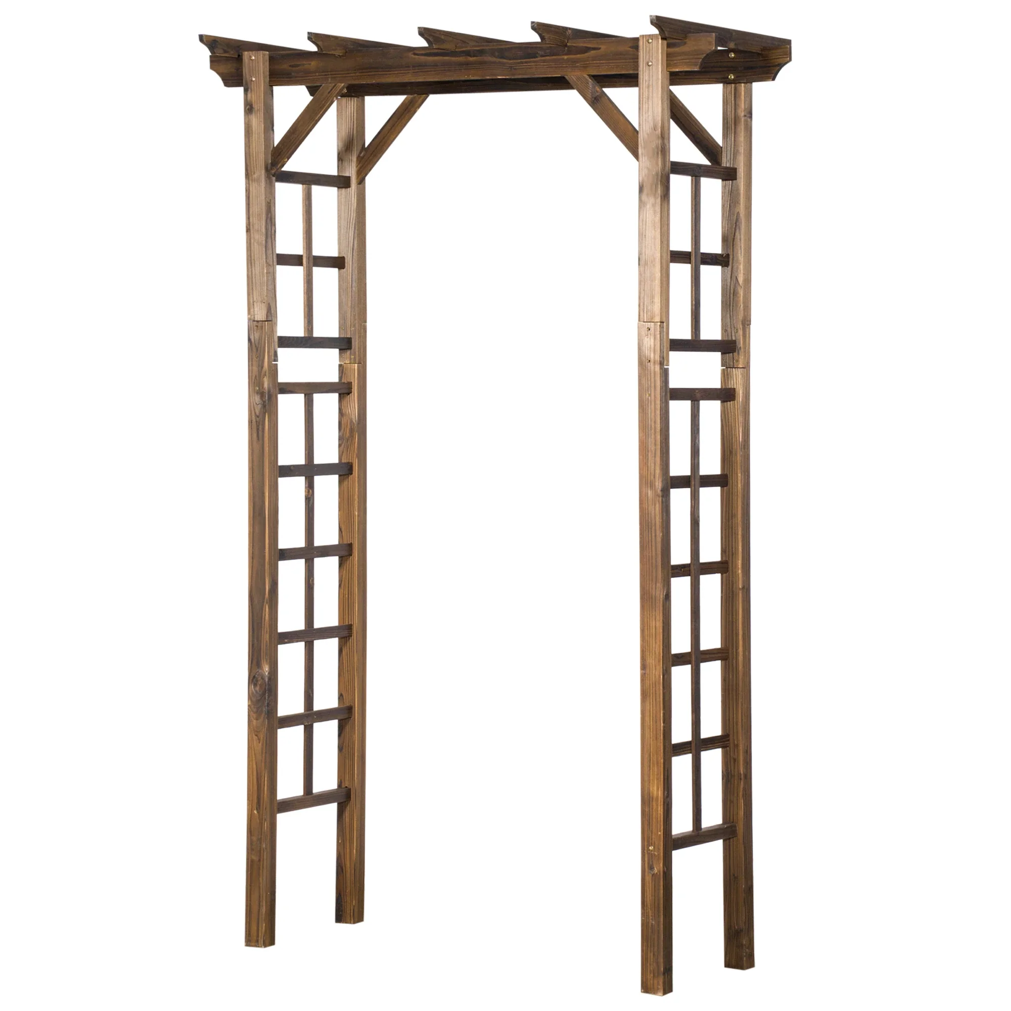 85" Wooden Garden Arbour, Arch Trellis for Climbing Vines, Carbonized - Image 11