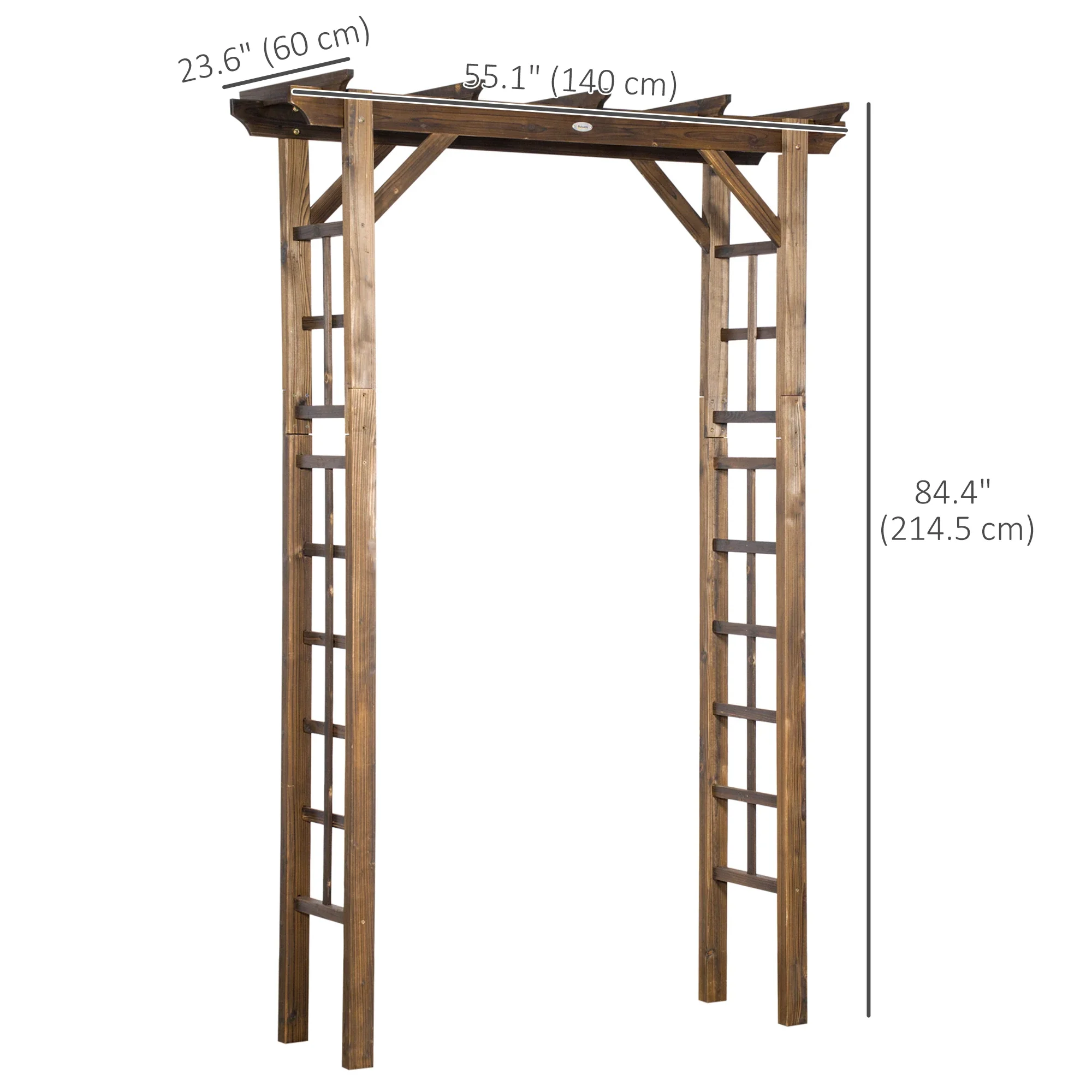 85" Wooden Garden Arbour, Arch Trellis for Climbing Vines, Carbonized - Image 3