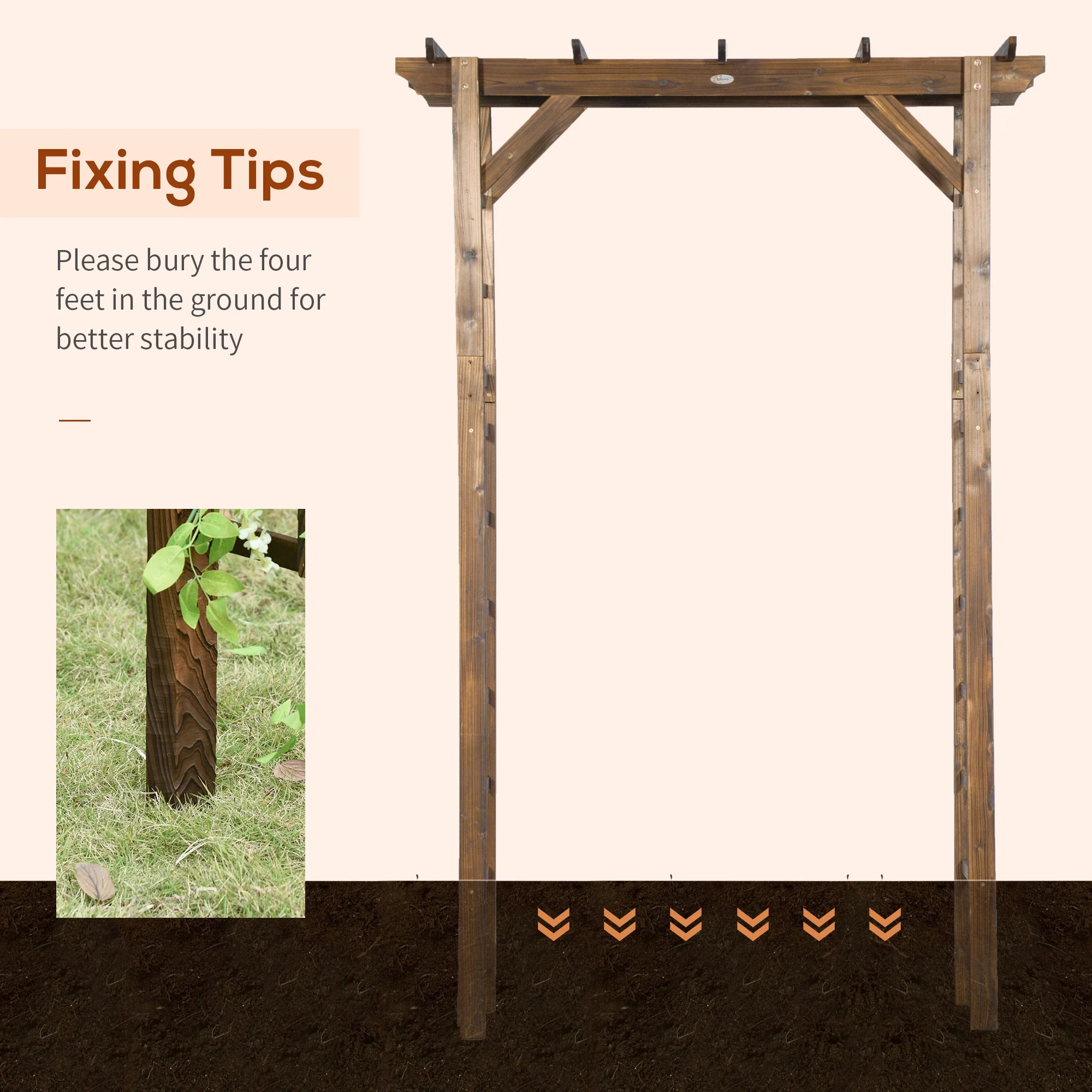 85" Wooden Garden Arbour, Arch Trellis for Climbing Vines, Carbonized - Image 5