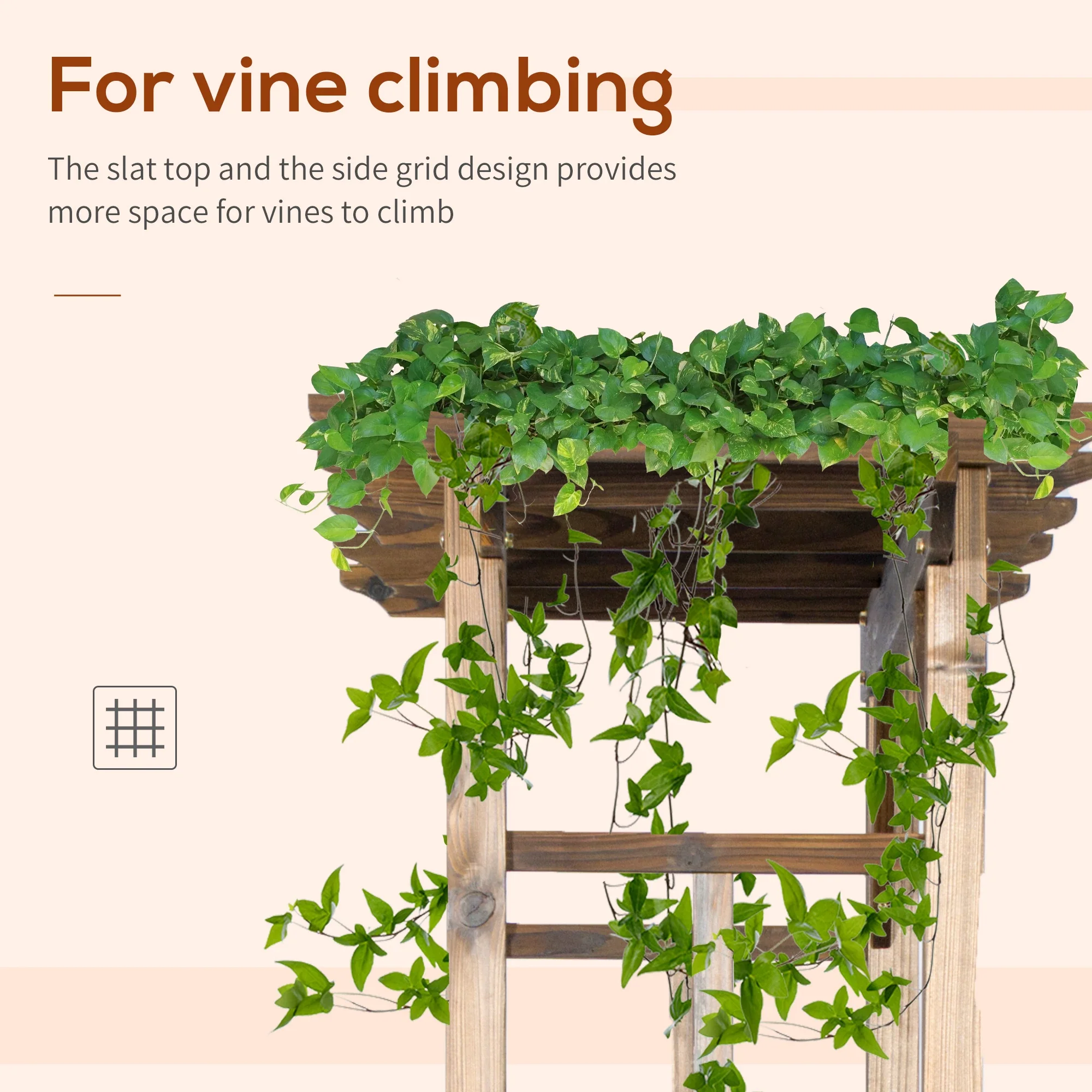 85" Wooden Garden Arbour, Arch Trellis for Climbing Vines, Carbonized - Image 6