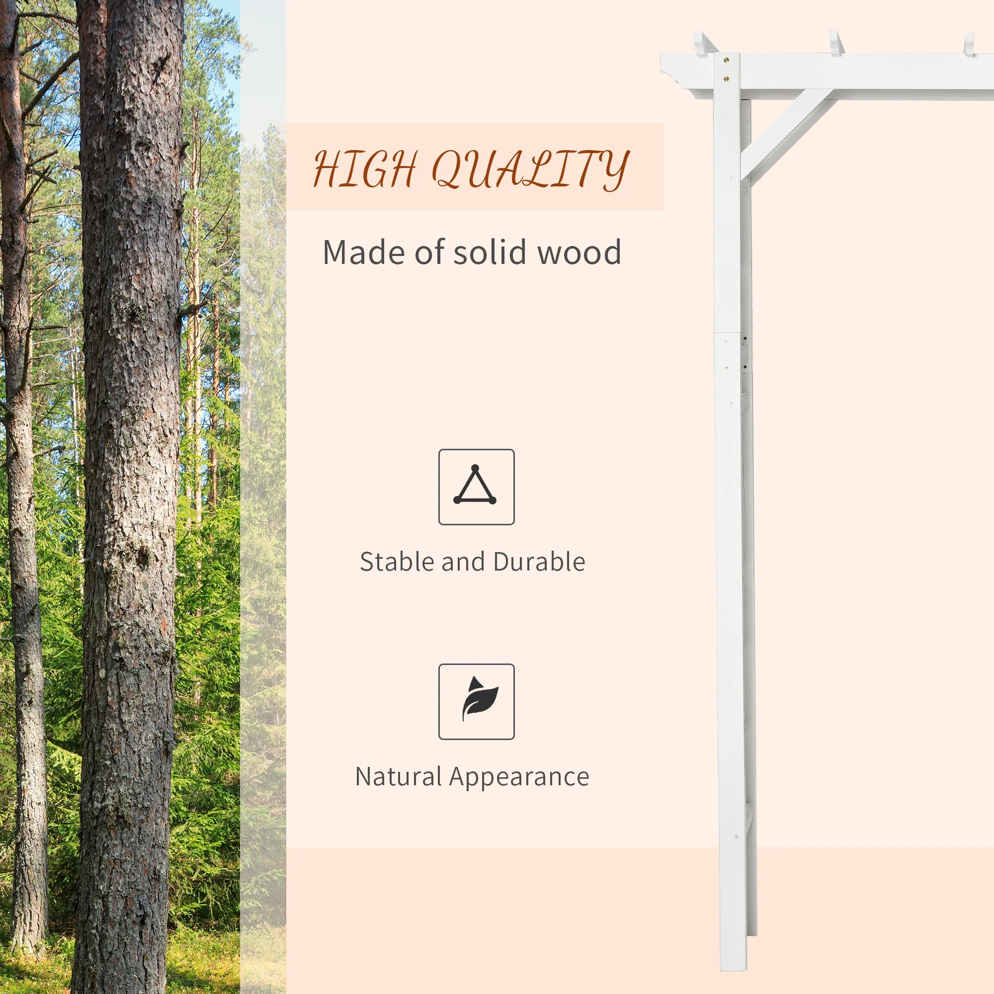 85" Wooden Garden Arbour, Outdoor Arch Trellis for Vines, White - Image 4