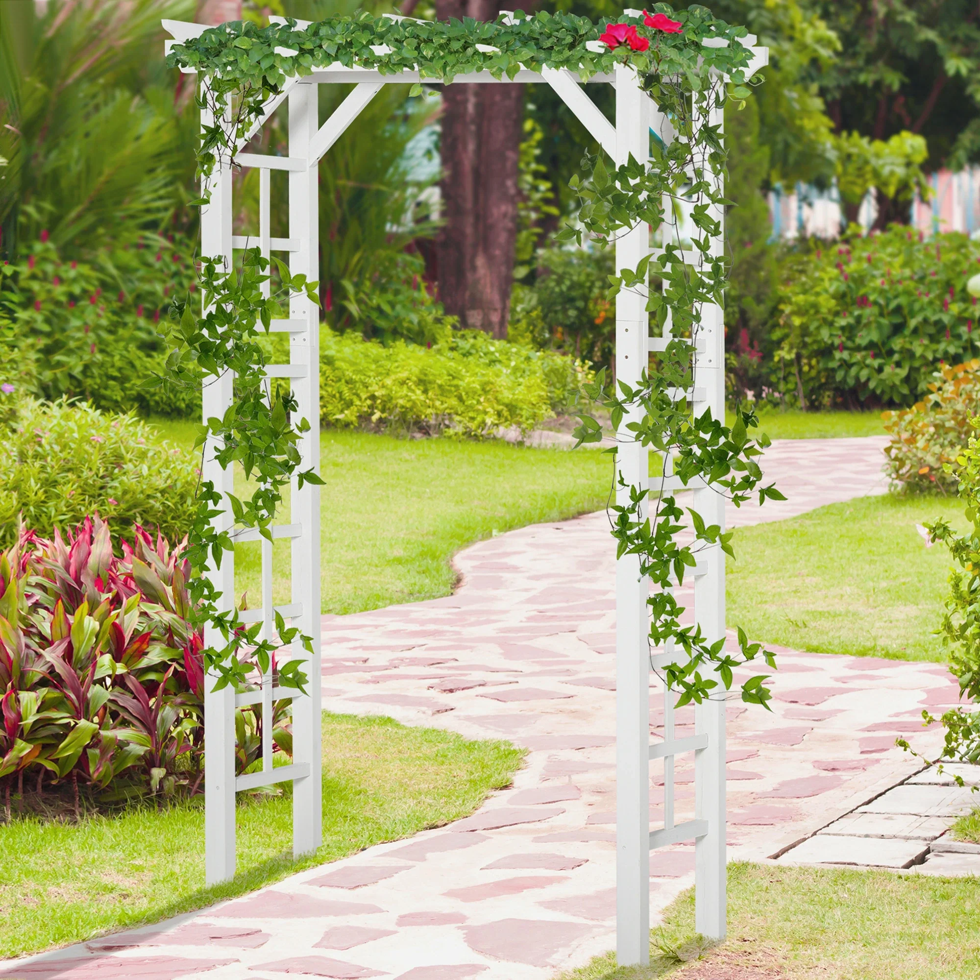 85" Wooden Garden Arbour, Outdoor Arch Trellis for Vines, White - Image 7