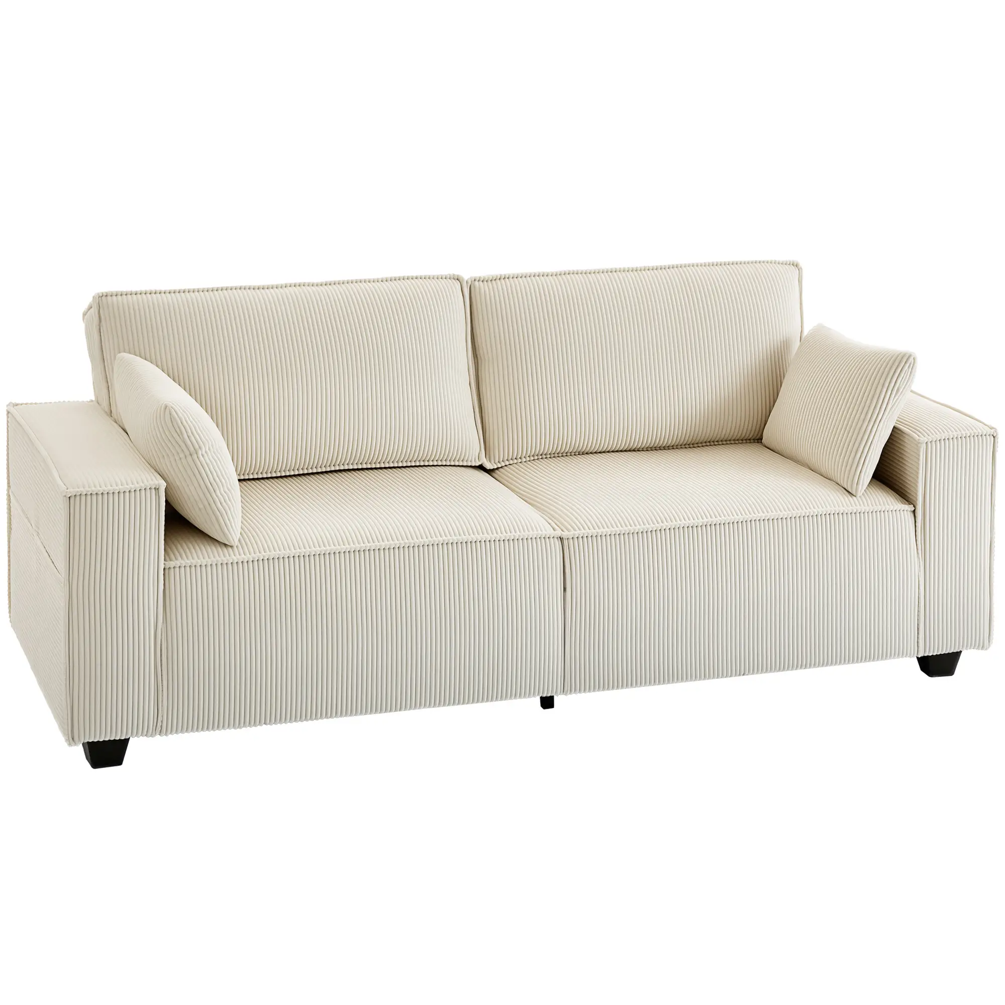86" 3 Seater Sofa, Modern Corduroy Upholstered Couch, Beige - Image 11