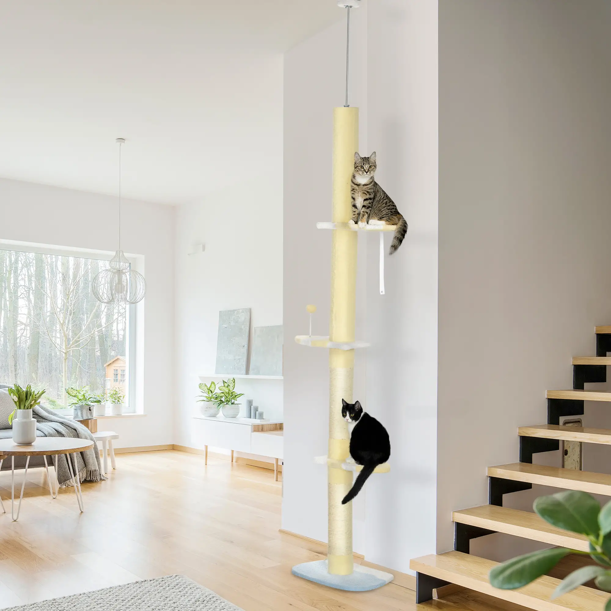 87"-102" Cat Tree, Sisal Scratching Posts, Anti-Tip Kit, Yellow - Image 2