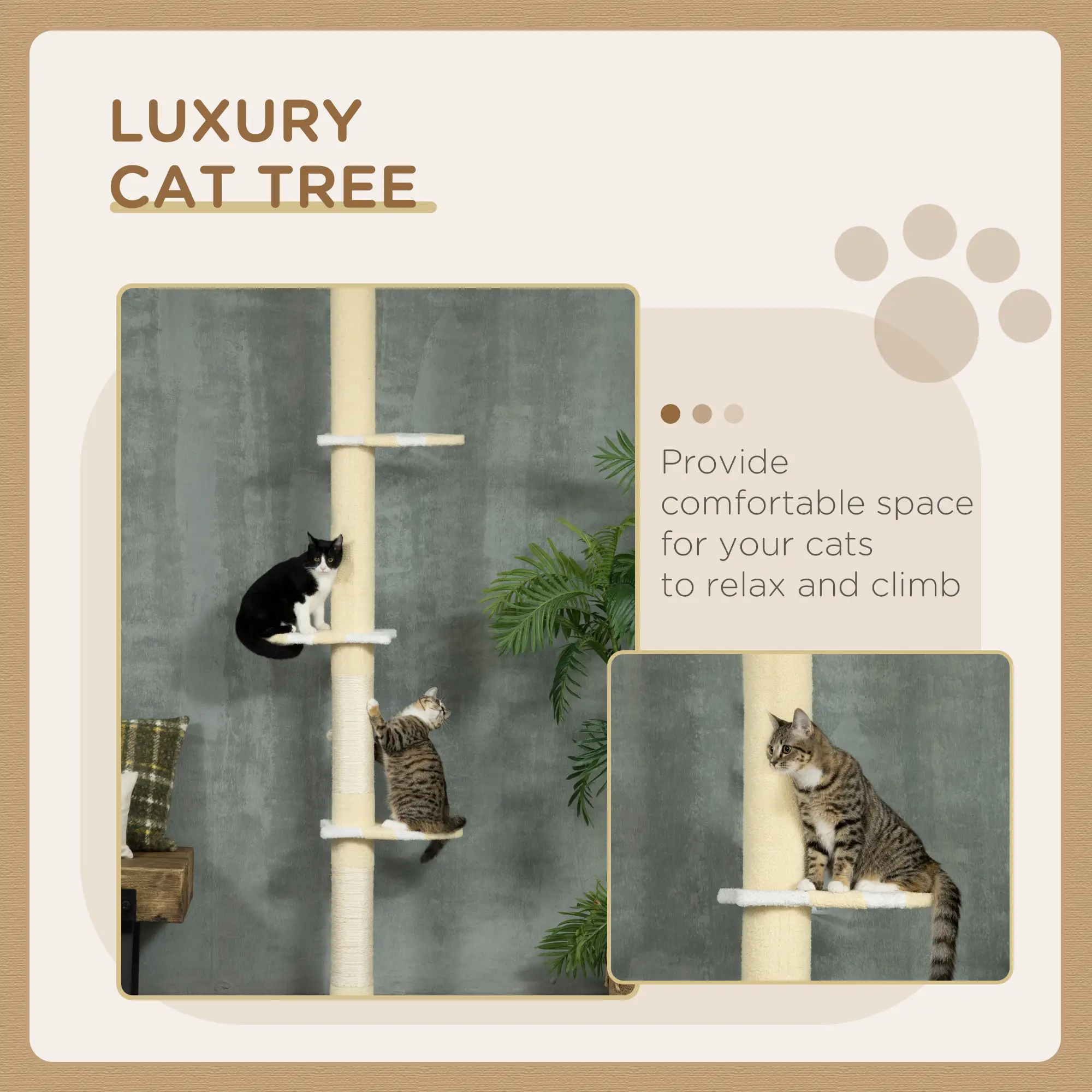 87"-102" Cat Tree, Sisal Scratching Posts, Anti-Tip Kit, Yellow - Image 4